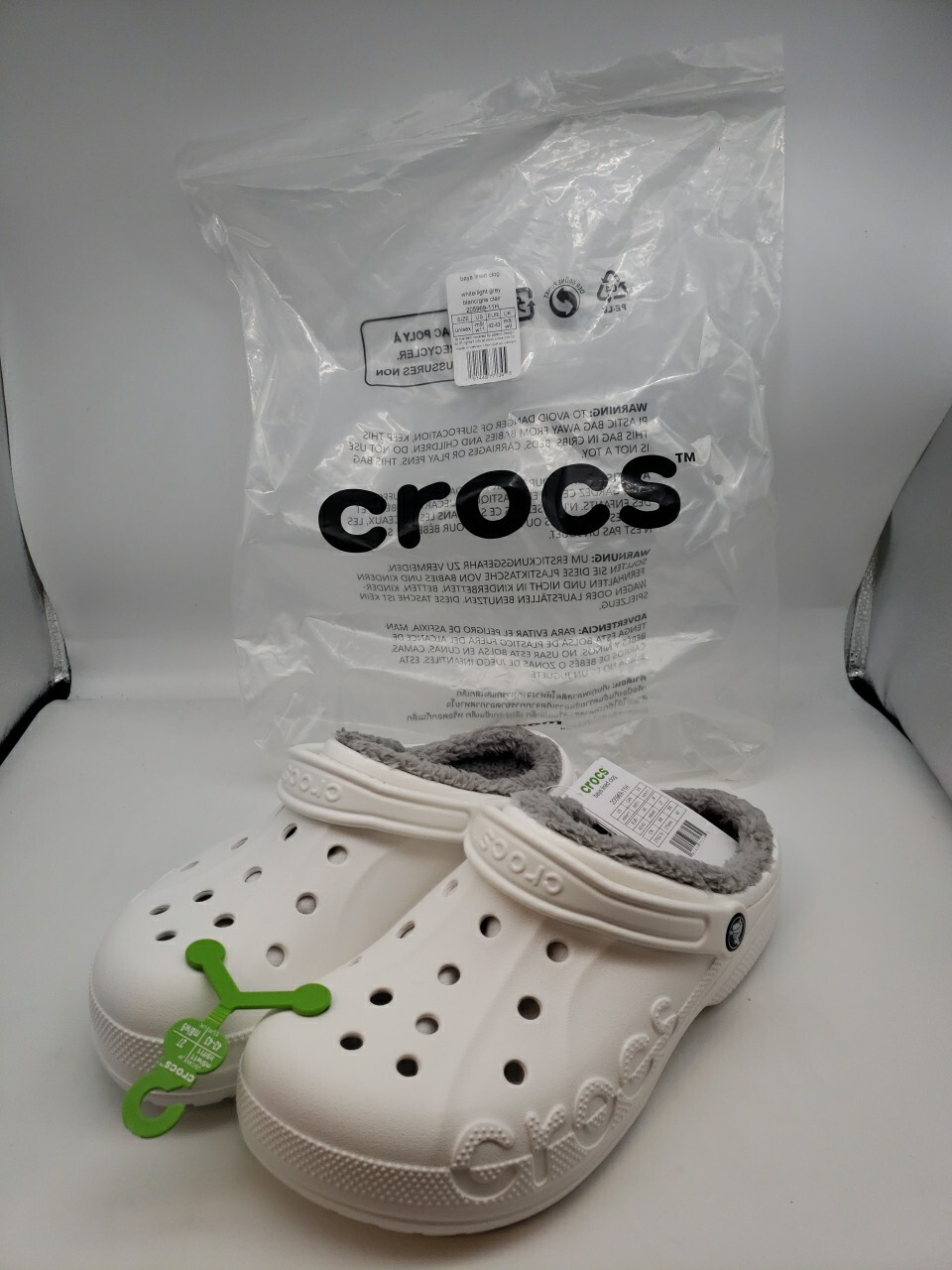 NWT Crocs Baya Lined Clog M9 / W11, White / Grey 205969-11H Size – FREE SHIP