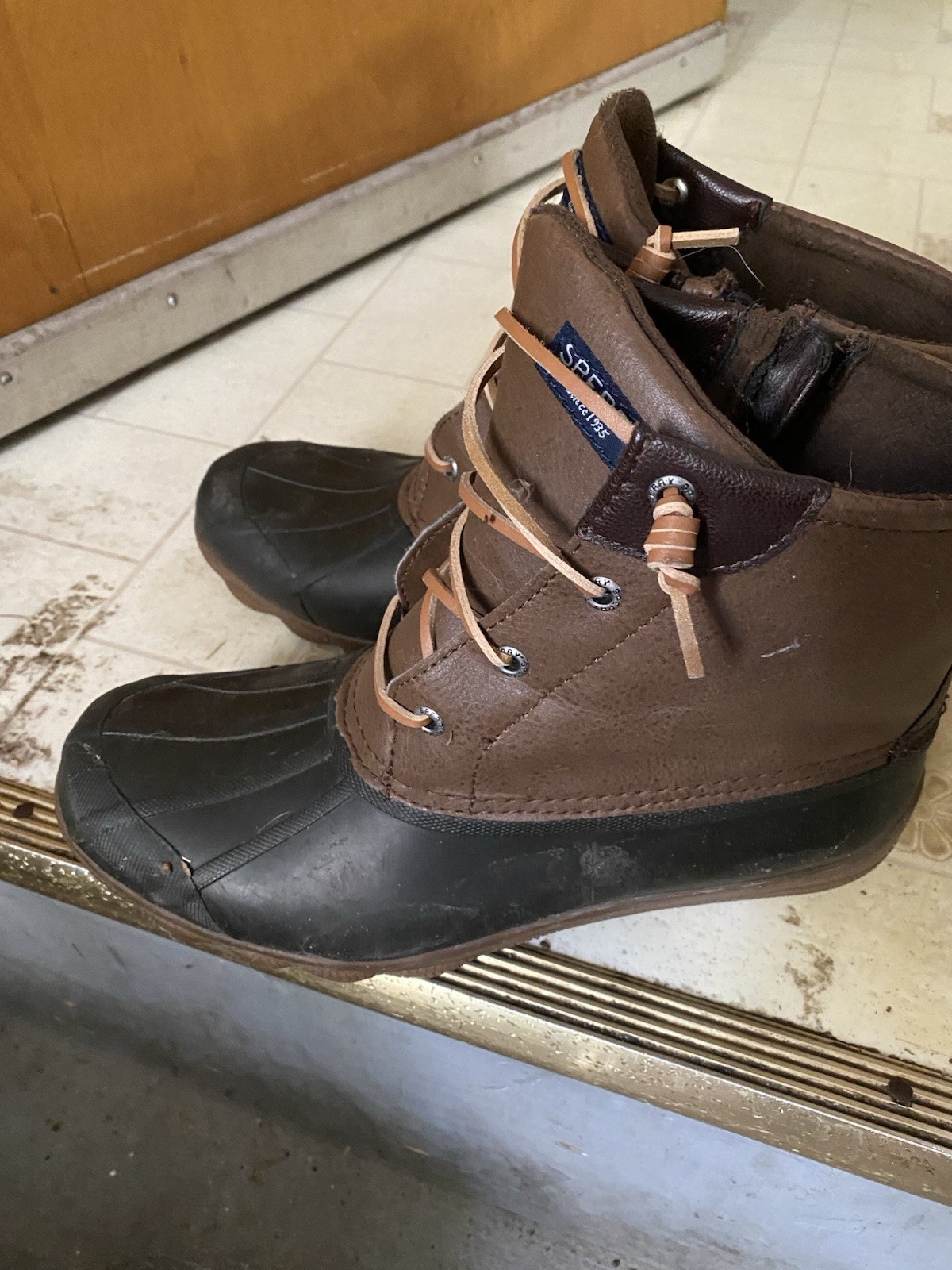 Sperry Womens Waterproof Duck Boots Brown/Black Leather Lace-Up Ankle US 9.5