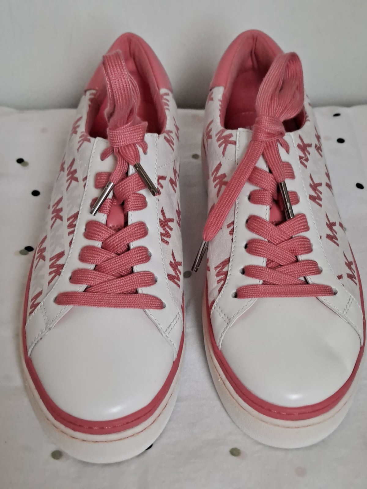 Michael Kors Women’s Size 8M Pink & White Textile/Leather Sneakers Shoes