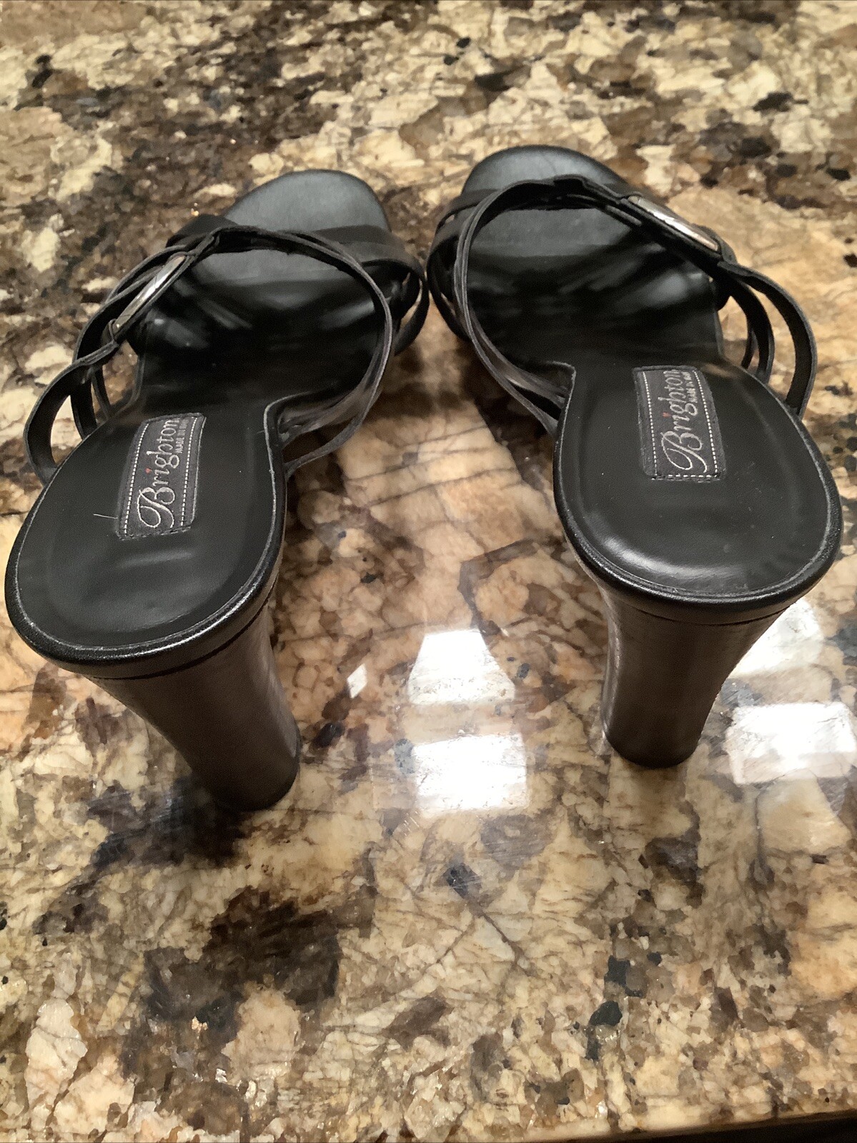 Brighton Vista 9.5M Women’s Heeled Sandals Black Leather 3.25″ Heel