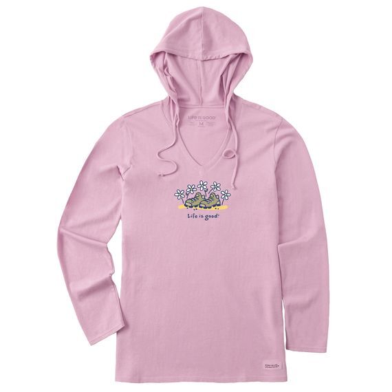 Life Is Good Daisy Hiking Boots Long Sleeve Crusher-LITE Hooded Tee Women’s Shir