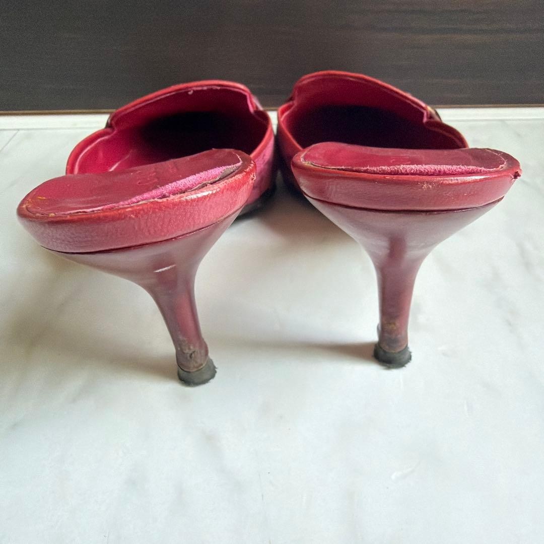 Gucci GG Pattern Mule Sandals Size 34H Pink Canvas Leather Rare