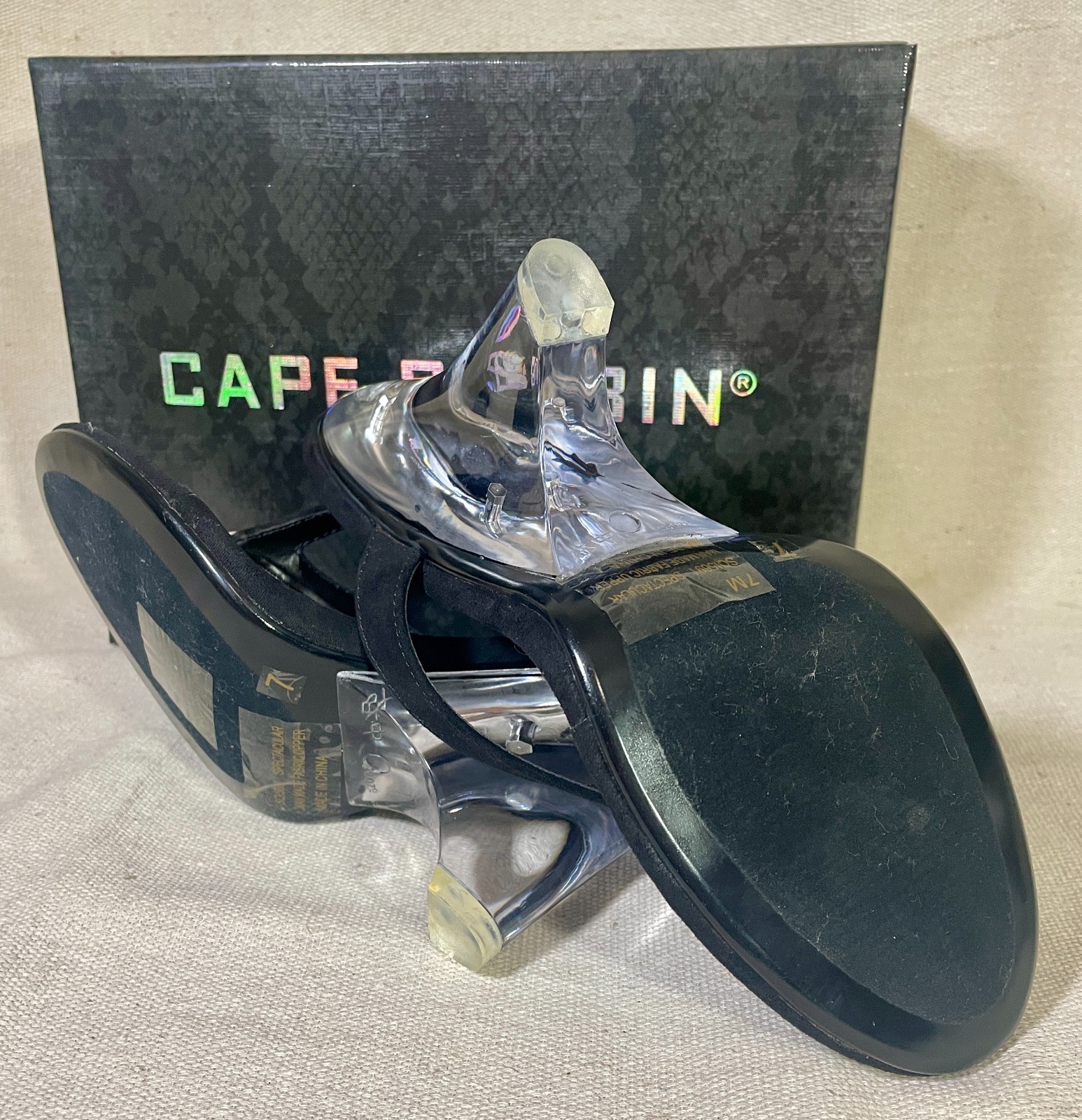 NIB CAPE ROBBIN Spectacular Clear WEDGE 3.75″ Heel BLACK 5.5 6 6.5 7.5 8 8.5 9