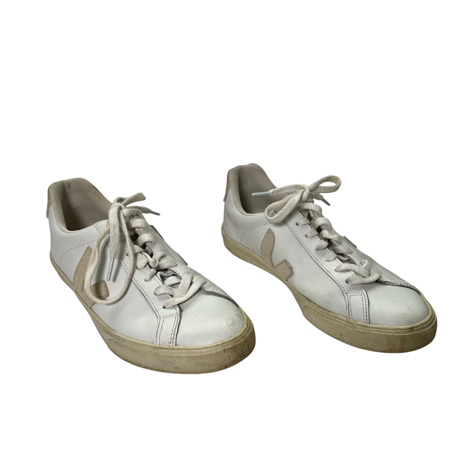 Veja Esplar Leather Low Top Sneakers White Pierre Suede Logo Womens 7 38