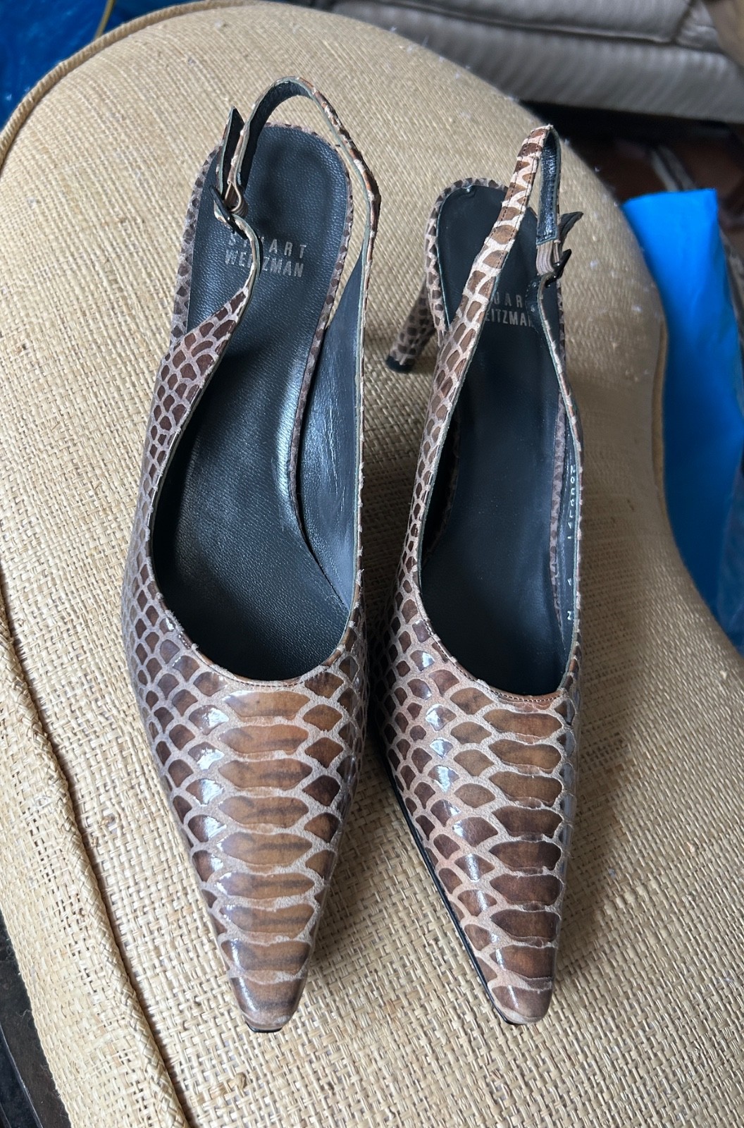 stuart weitzman heels 9N NWOB brown faux snakeskin 3-1/4 inch heel pointed toe