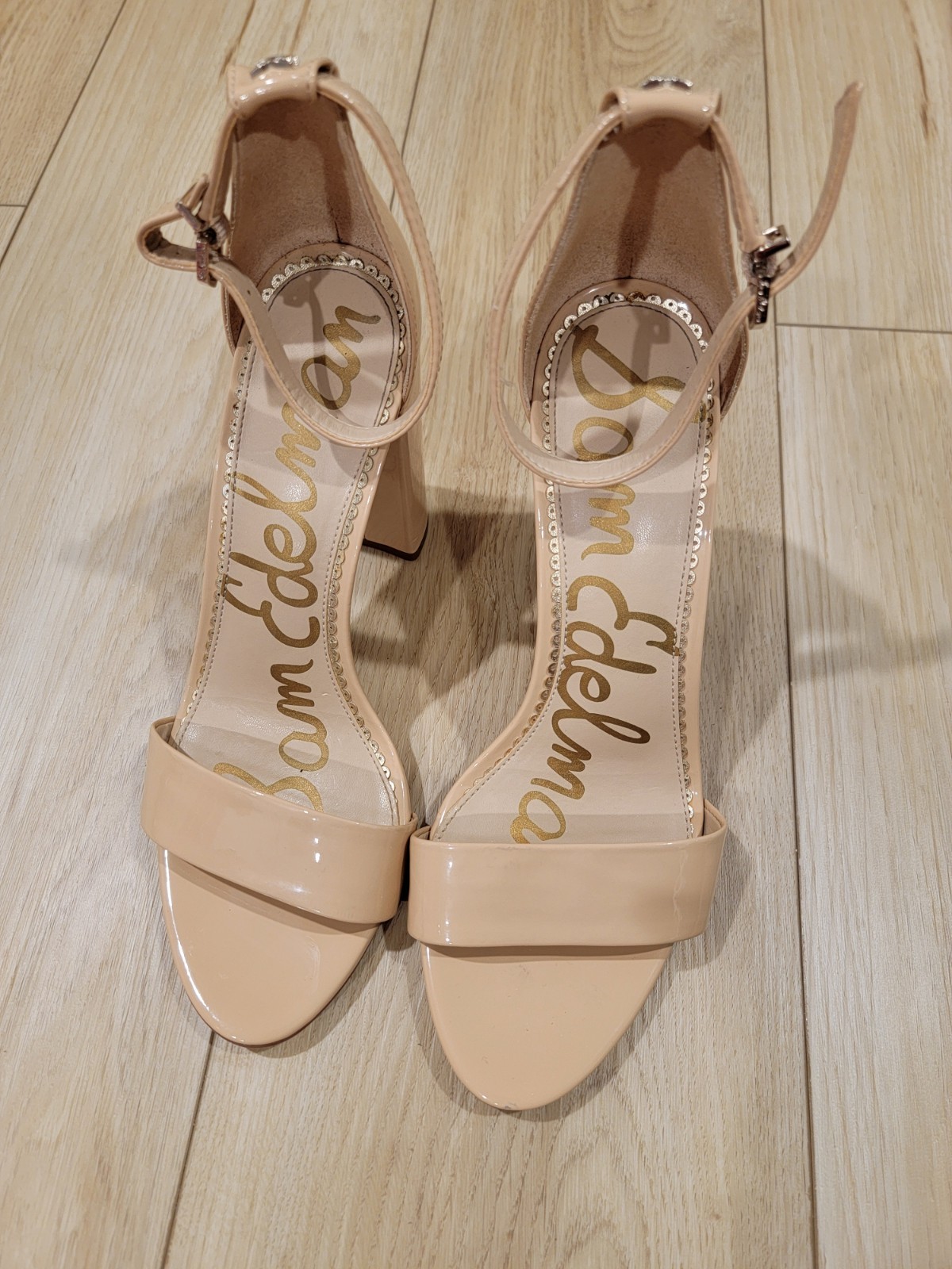 Sam Edelman Womens Size 8.5 Yaro Ankle Strap Sandal Heel Classic Nude Leather
