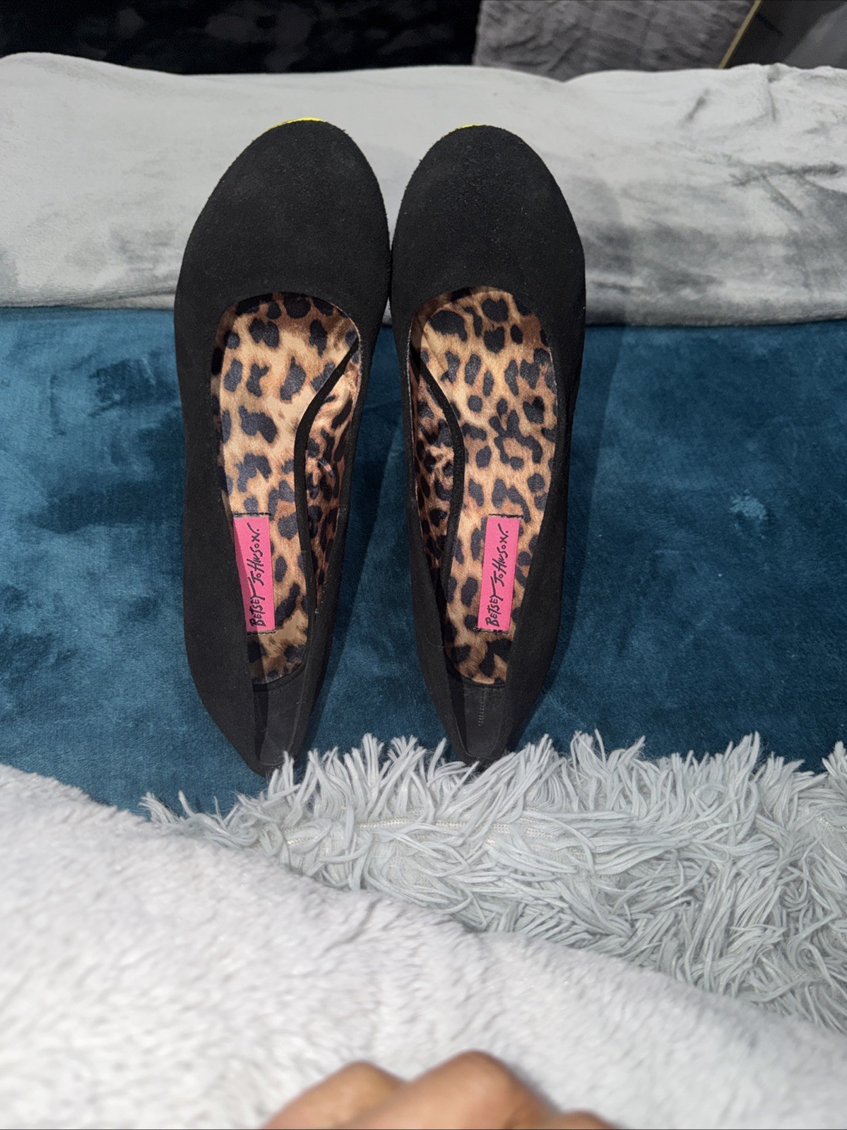 Black/yellow Betsy Johnson Genuine Suede Leather High Heels Pump Size 7.5