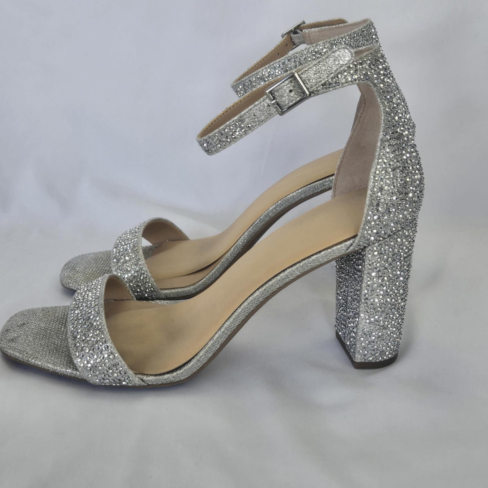 INC Glamorous Silver Glitter Block Heels 8.5