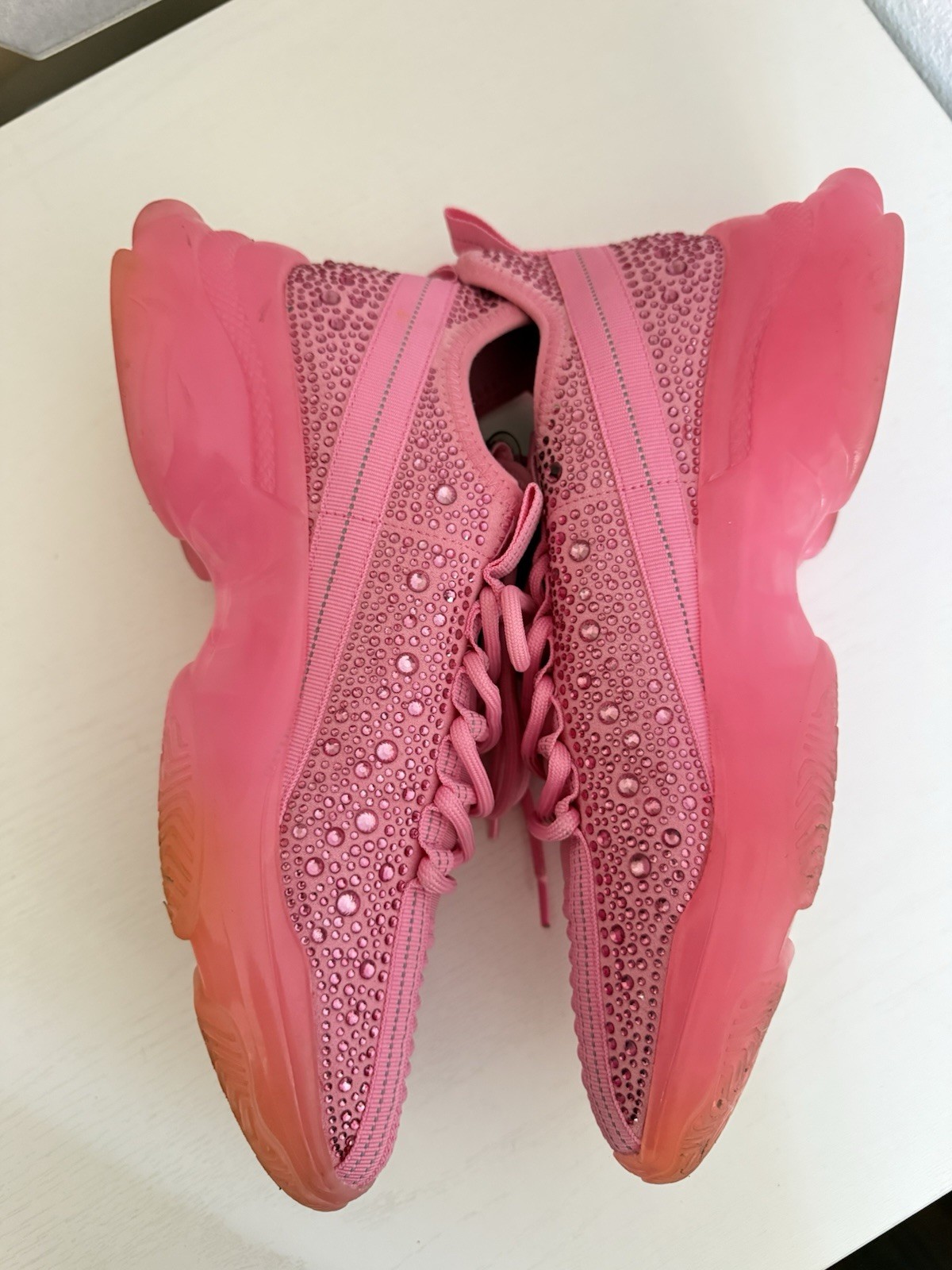 Steve Madden SM NY90 Rhinestone Athletic Sneakers Pink Lace Up Low Top Size 11