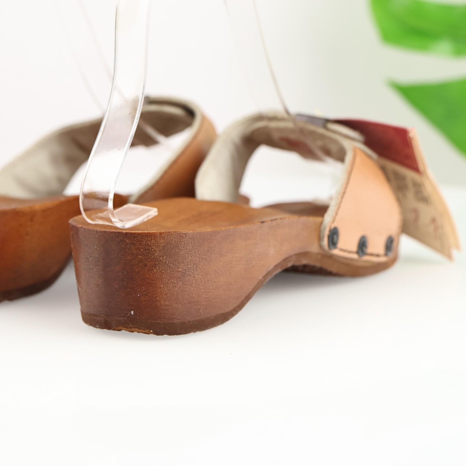 VTG Dr Scholl Womens Original Exercise Sandals Size 6 Brown Clog Wooden Sole 70s