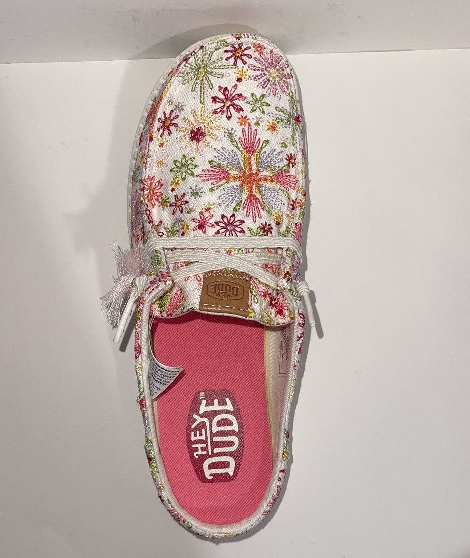 Hey Dude Wendy Slip Embroidered Floral Left Shoe Women 9 White Multi 44629-94S