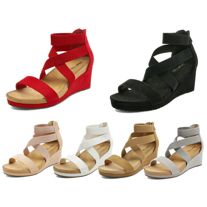 DREAM PAIRS Women’s Wedge Sandals Elastic Ankle Strap Open Toe Platform Shoes