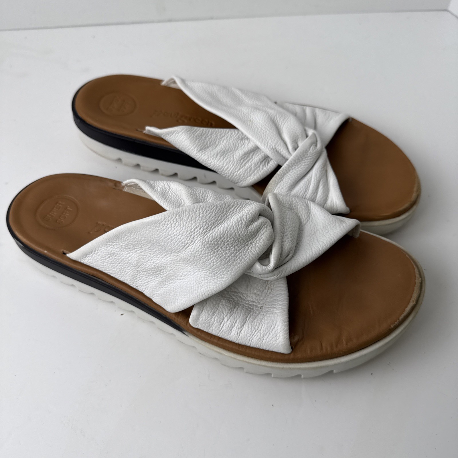 PAUL GREEN White leather Lanai Wedge Slide comfort Sandals Austria 7.5