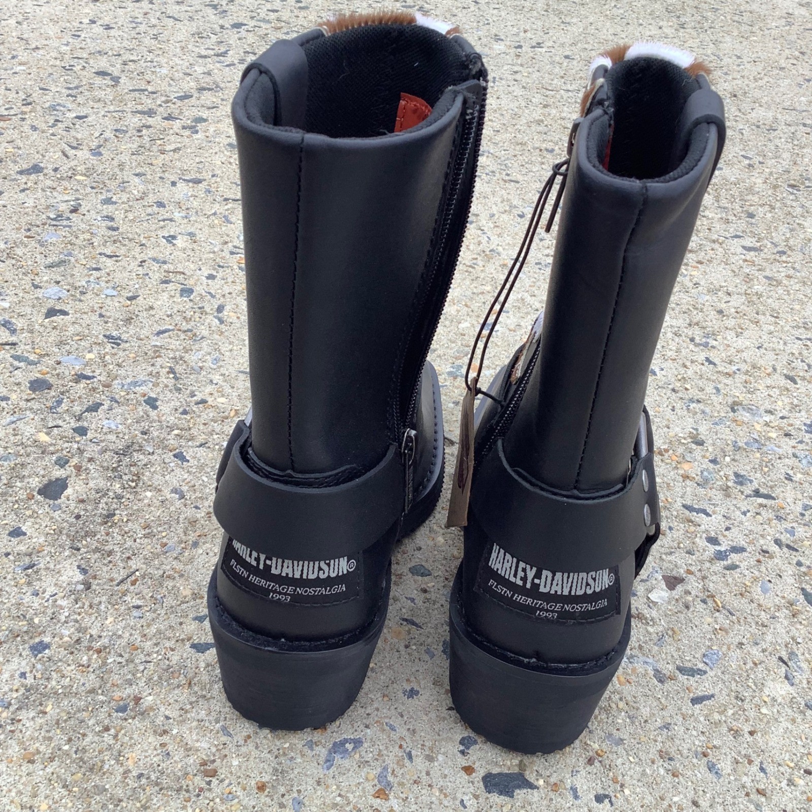Harley Davidson Heritage Nostalgia Cow Print Flame Leather Boots D87274 Black 5M