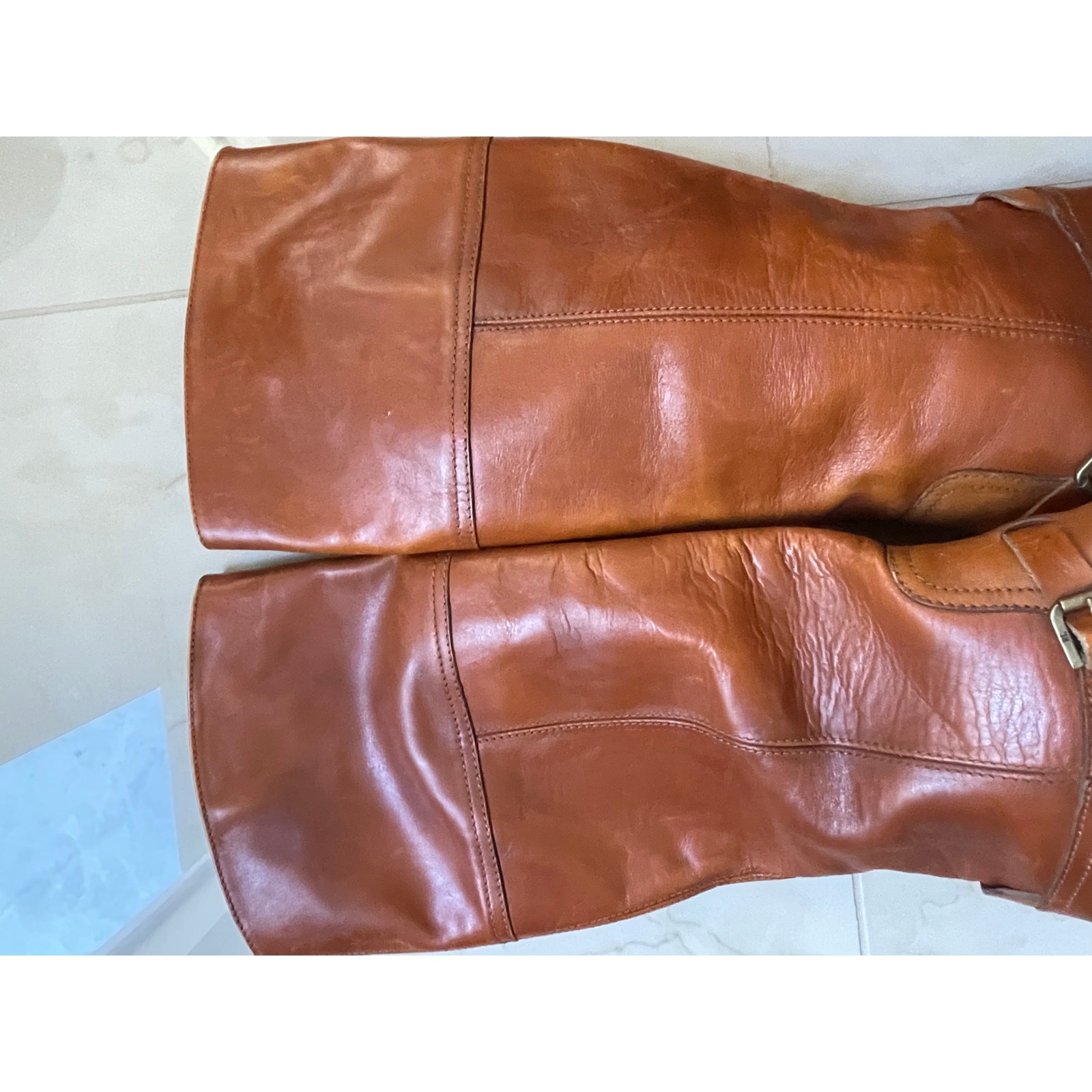 RALPH LAUREN COLLECTION purple label cognac 100% leather western mid calf boots