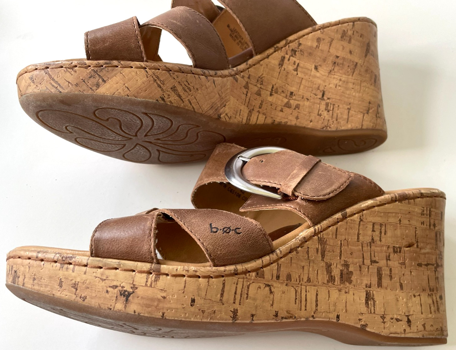Born boc Women’s Sandals Brown Leather Size 10M US Boho Cork Wedge 3.75 in. heel