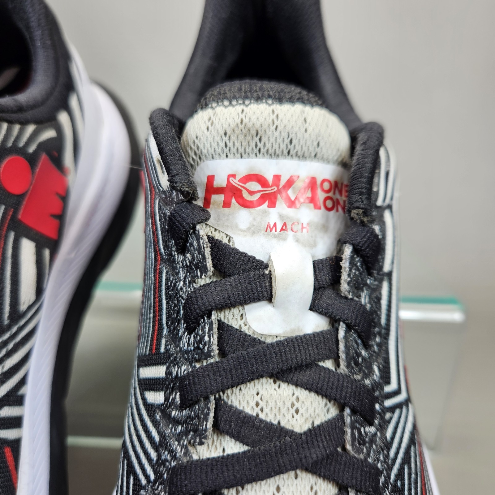 Hoka One One Ironman Mach 4 Running Shoes Womens 8B Black White Red 1132593 BWHT