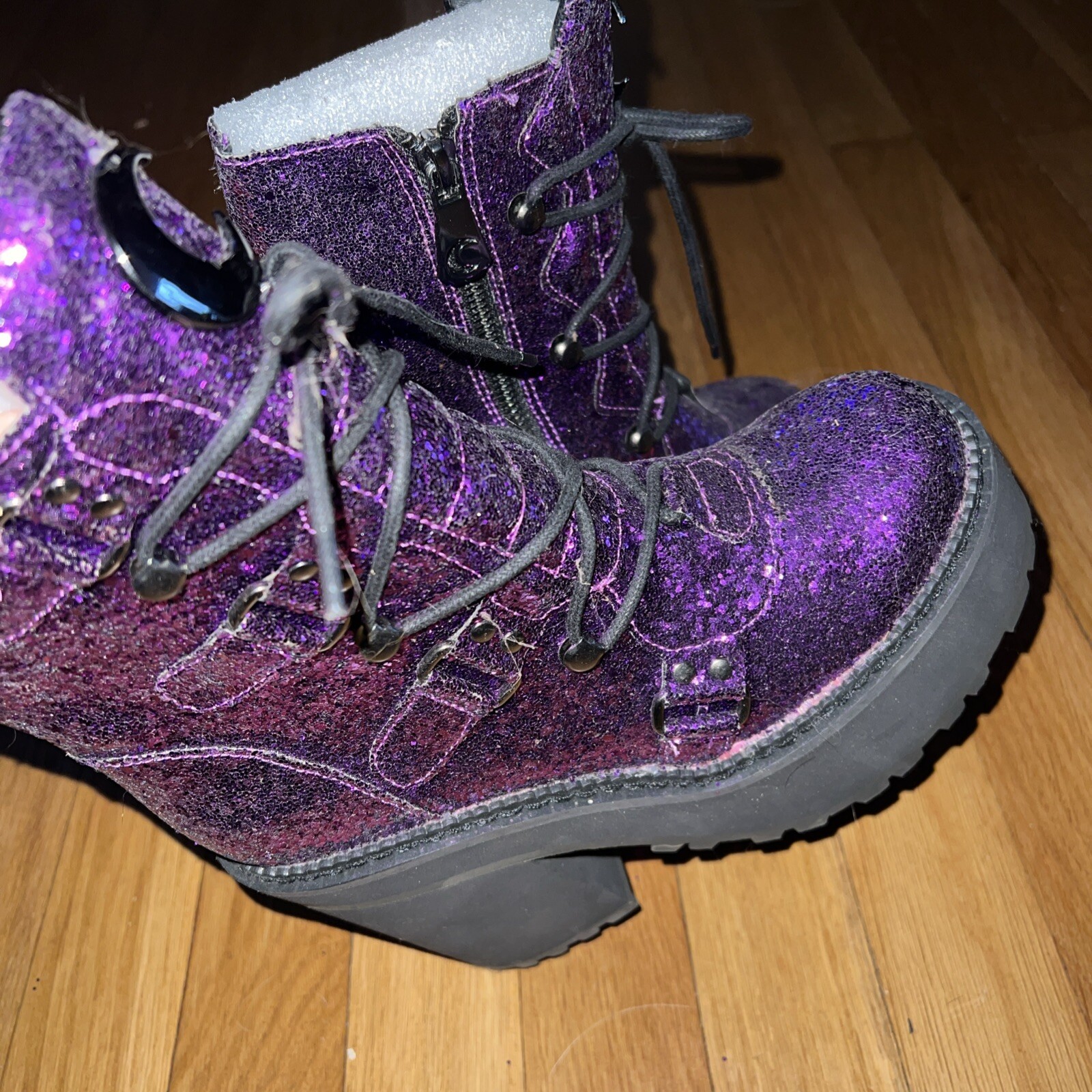 Killstar Platform Boots Heels Size 5 Glitter Purple Cosplay Goth Halloween NWOB