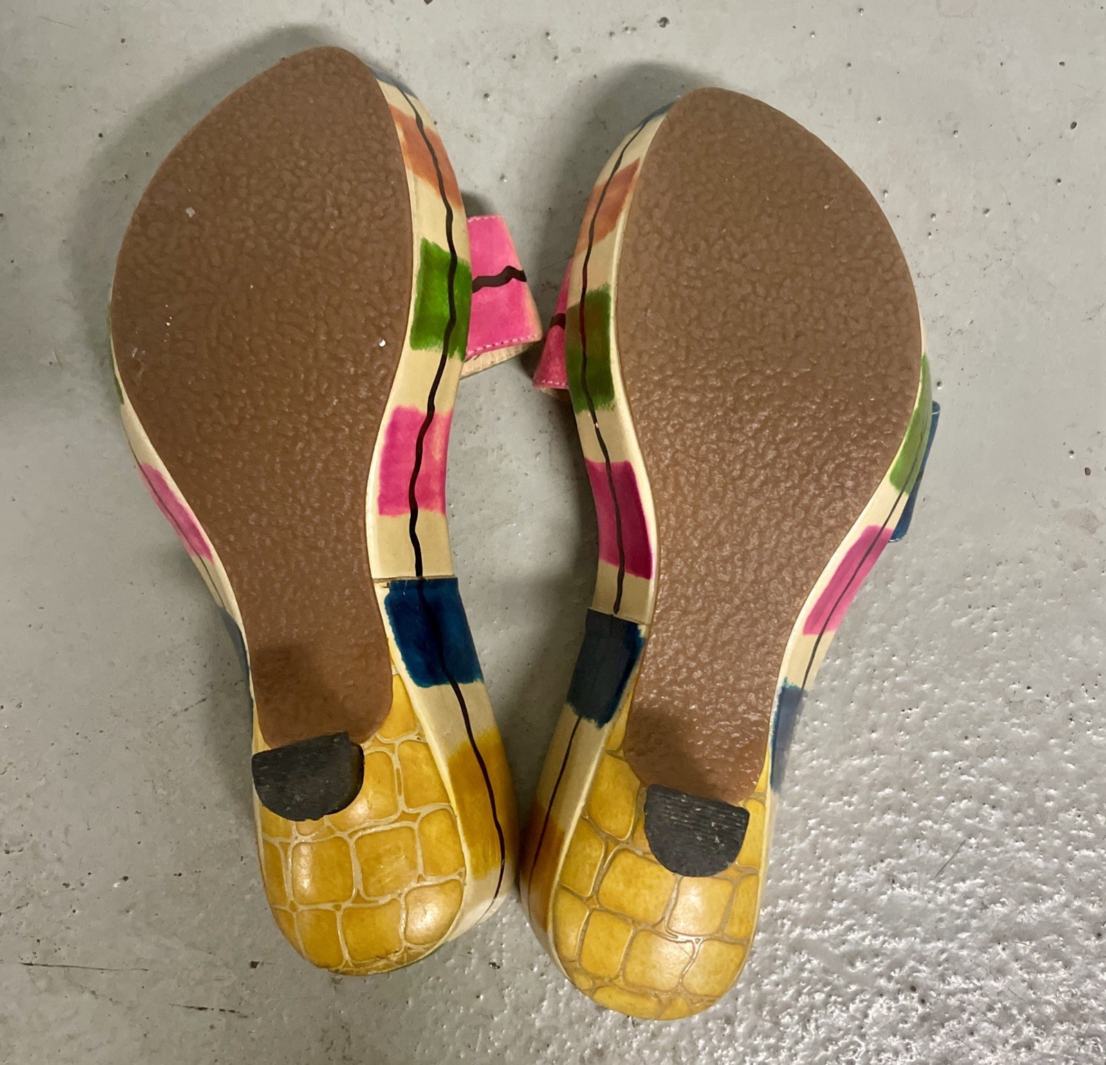 Wanted Bahama Platform Slide Sandals Size 7 Colorful Abstract Art Wedge