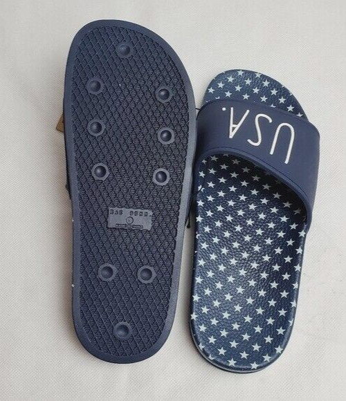 Rae Dunn USA Slides Women Slip-on Flat Sandals Navy Blue Stars Size 6, 8, 9, 10