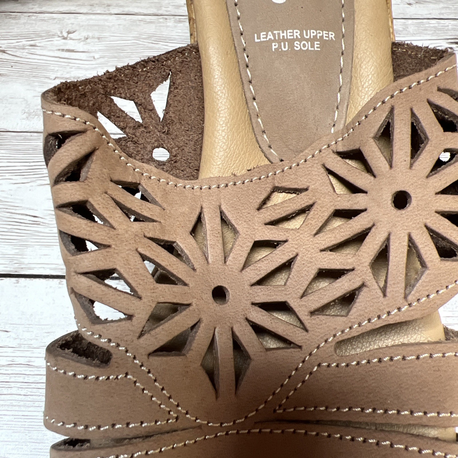 Spring Step DORA Cork Wedge Comfort Slide Sandals Women EU 36/US 6 Taupe Leather
