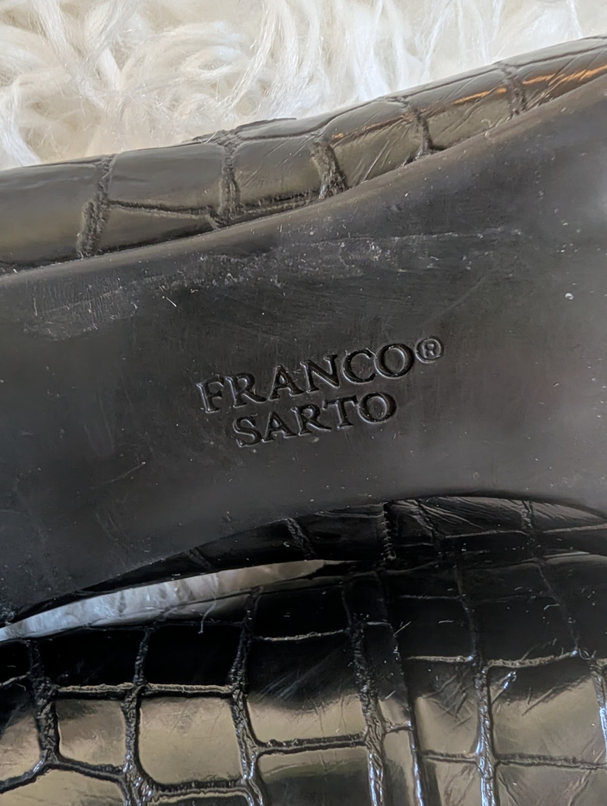 Franco Sarto Heels Women’s 10 Tea Black Faux Croc Embossed Patent Leather