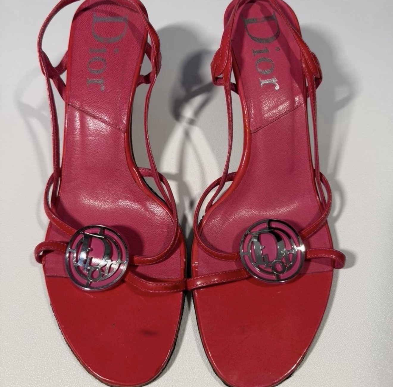 Dior Women’s Leather Strappy Open Toe Slingback Stiletto Heels Pink Red US 9
