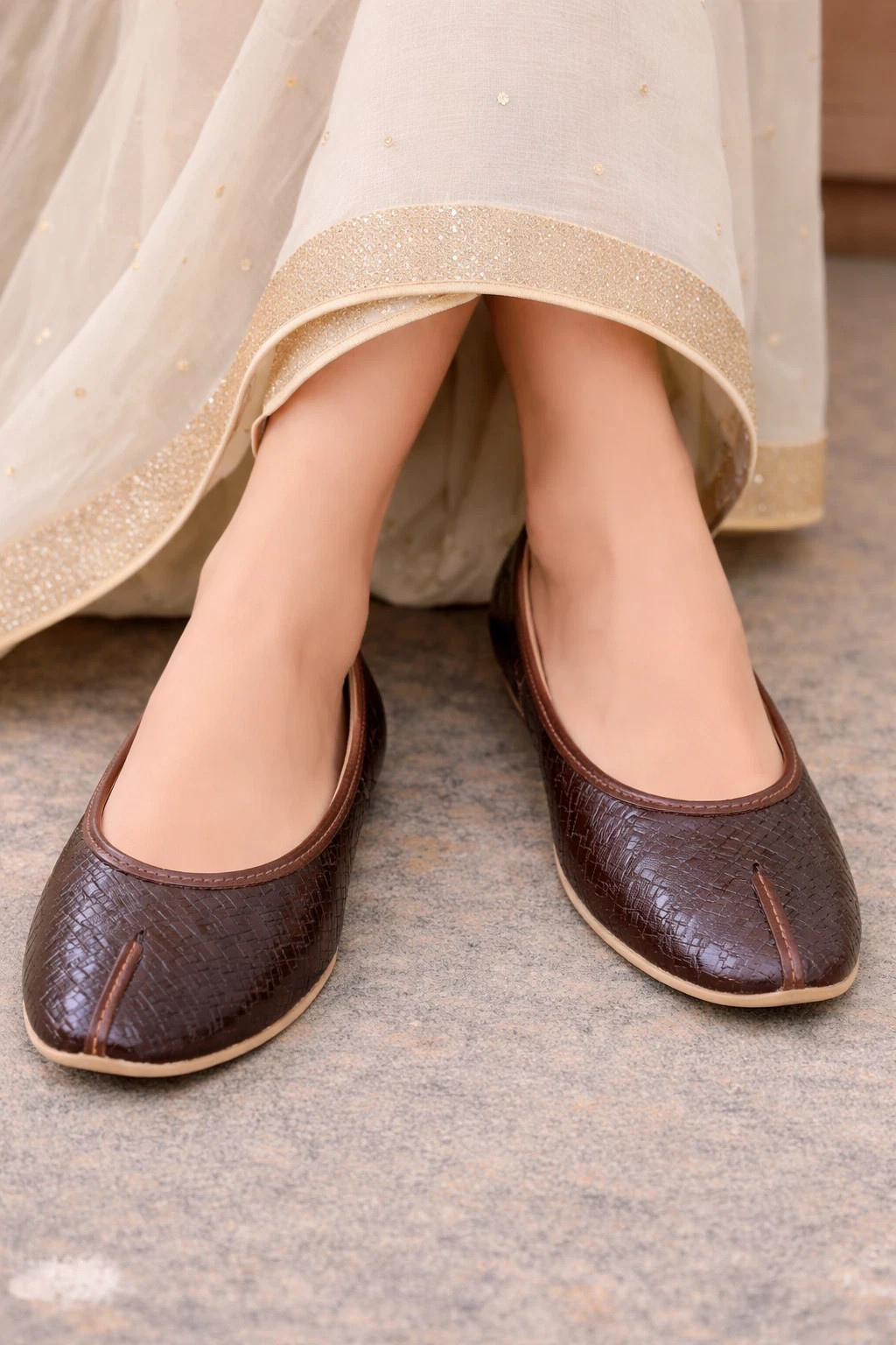 Women Shoes Indian Handmade Leather Punjabi Flip-Flops Brown Jutties US 5.5-6.5