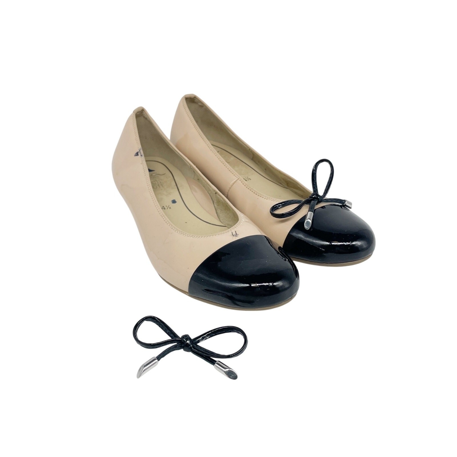 Ara Women’s Nude Black Cap Toe Ballet Flat Patent Leather Size 4.5