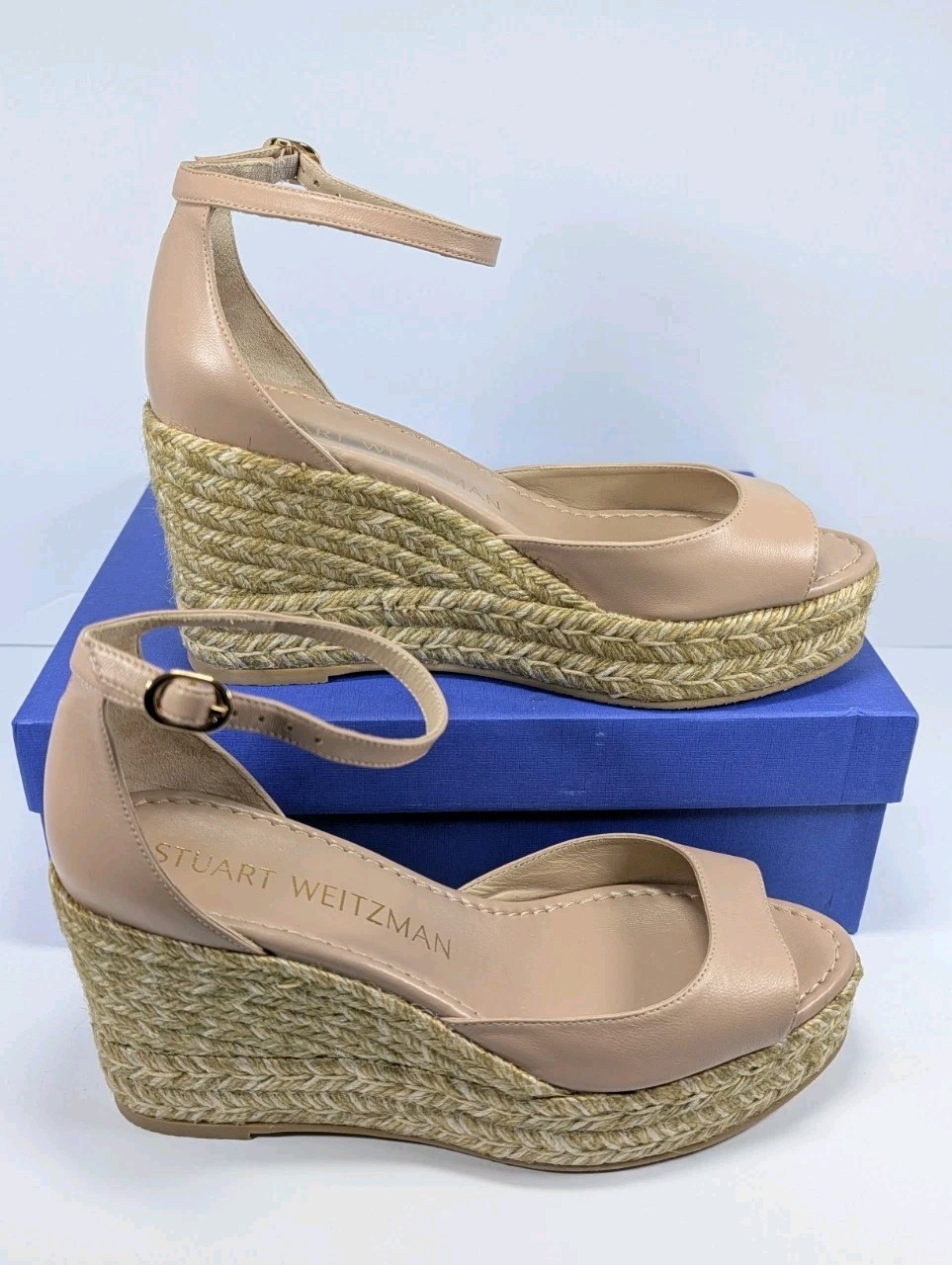 Stuart Weitzman Nudistia Espadrille Wedge Women’s 8.5B Adobe Leather NEW in Box