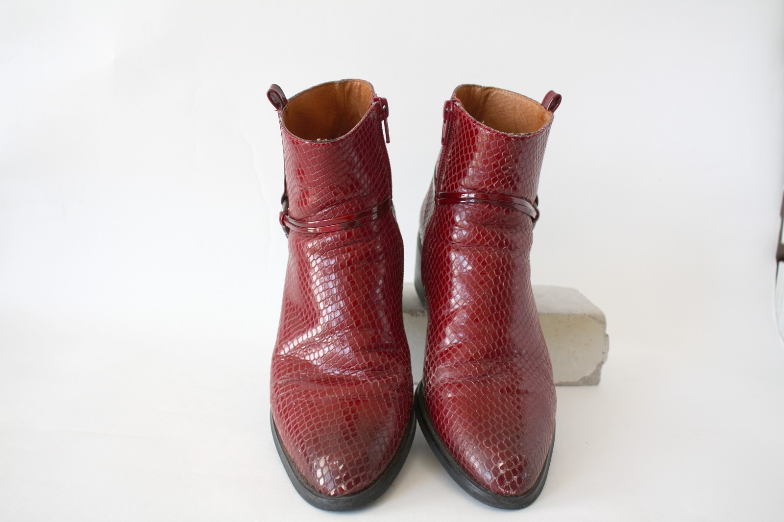 Vintage Y2K Mam’Zelle Cherry Red O-Ring Harness Chelsea Zip Dingo Style Boots