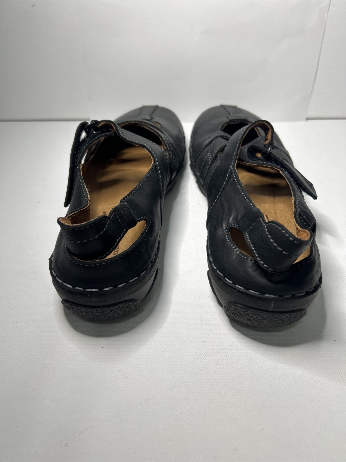 New Josef Seibel Black Leather Shoes 11 Hook & Loop Strap