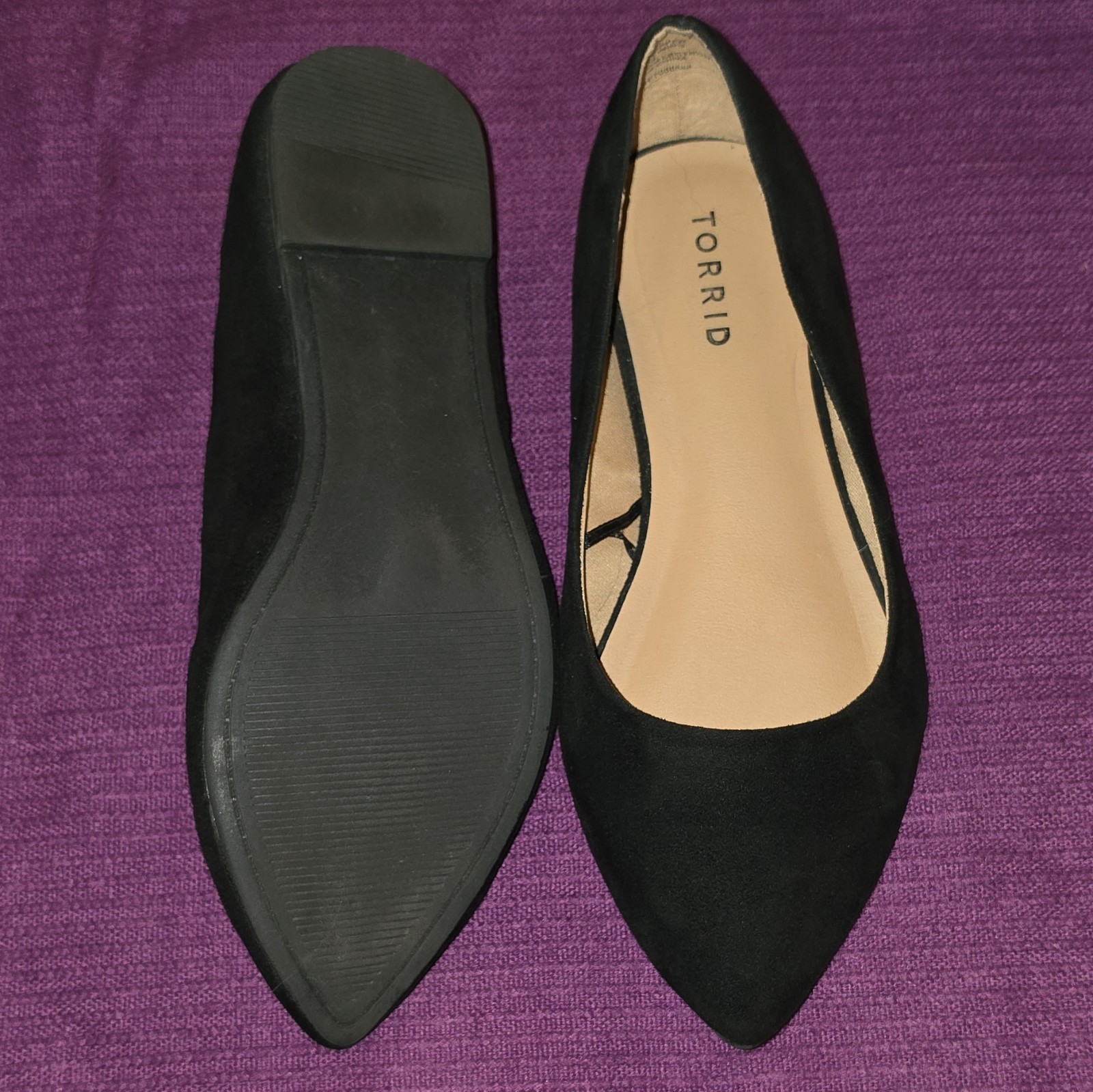 Torrid Women’s Black Pointed Toe Flat Slip On Faux Suede Shoes Size 7.5W