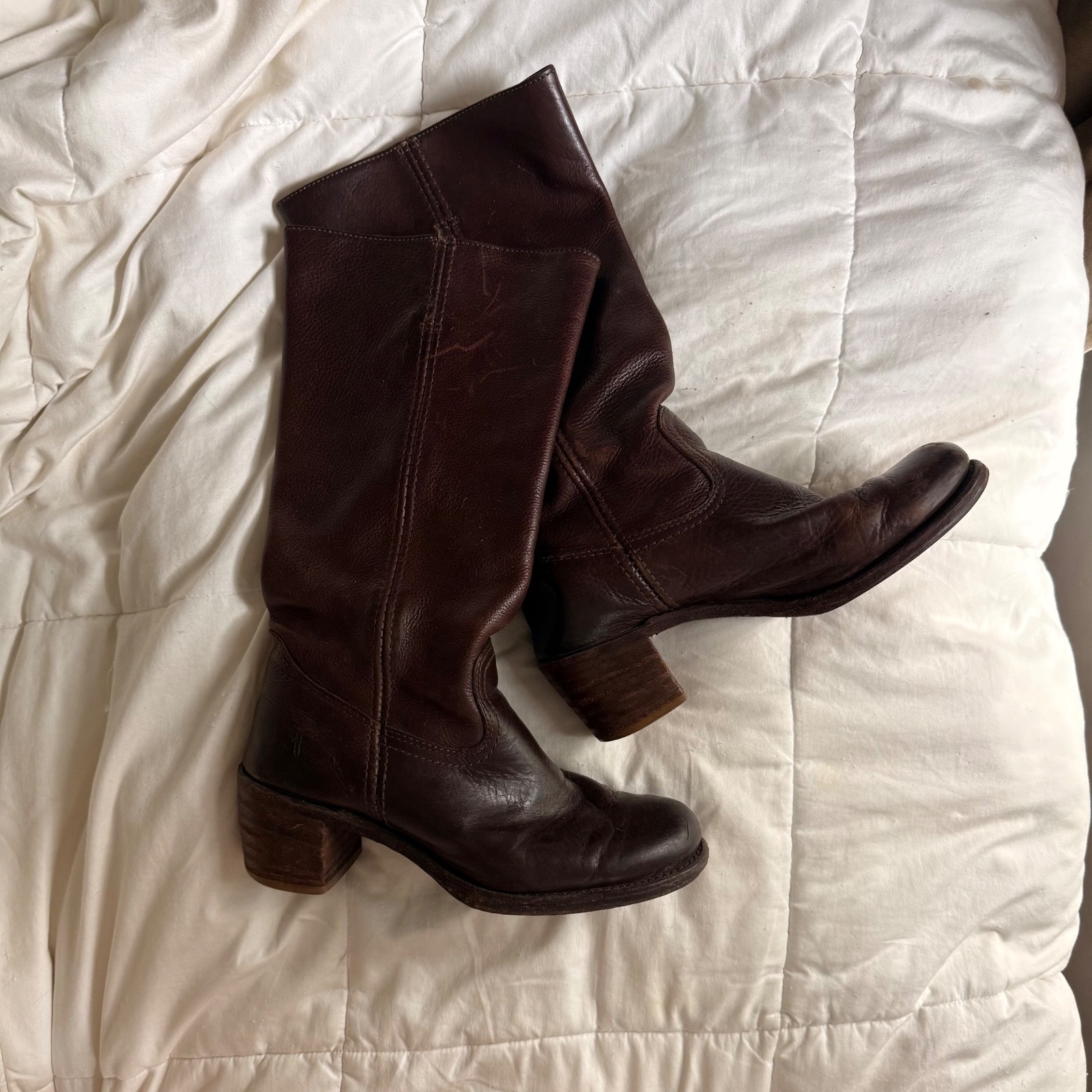 Vintage Frye Campus Leather Banana Boots Women 9 M Yellow Square Toe Western