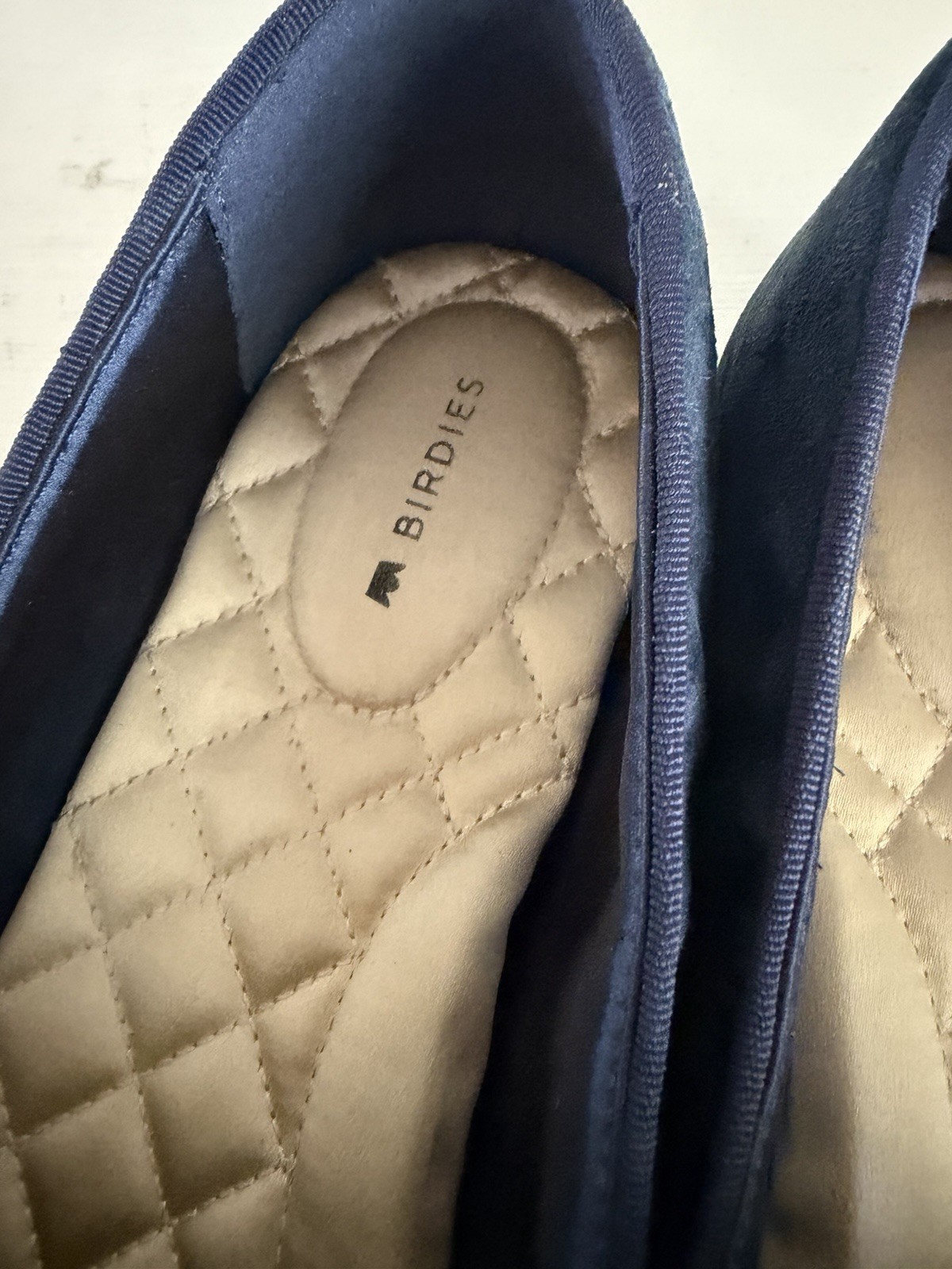 Birdies The Starling Loafers Wms 9.5 Navy Blue Suede Quilted Comfort Flats EUC