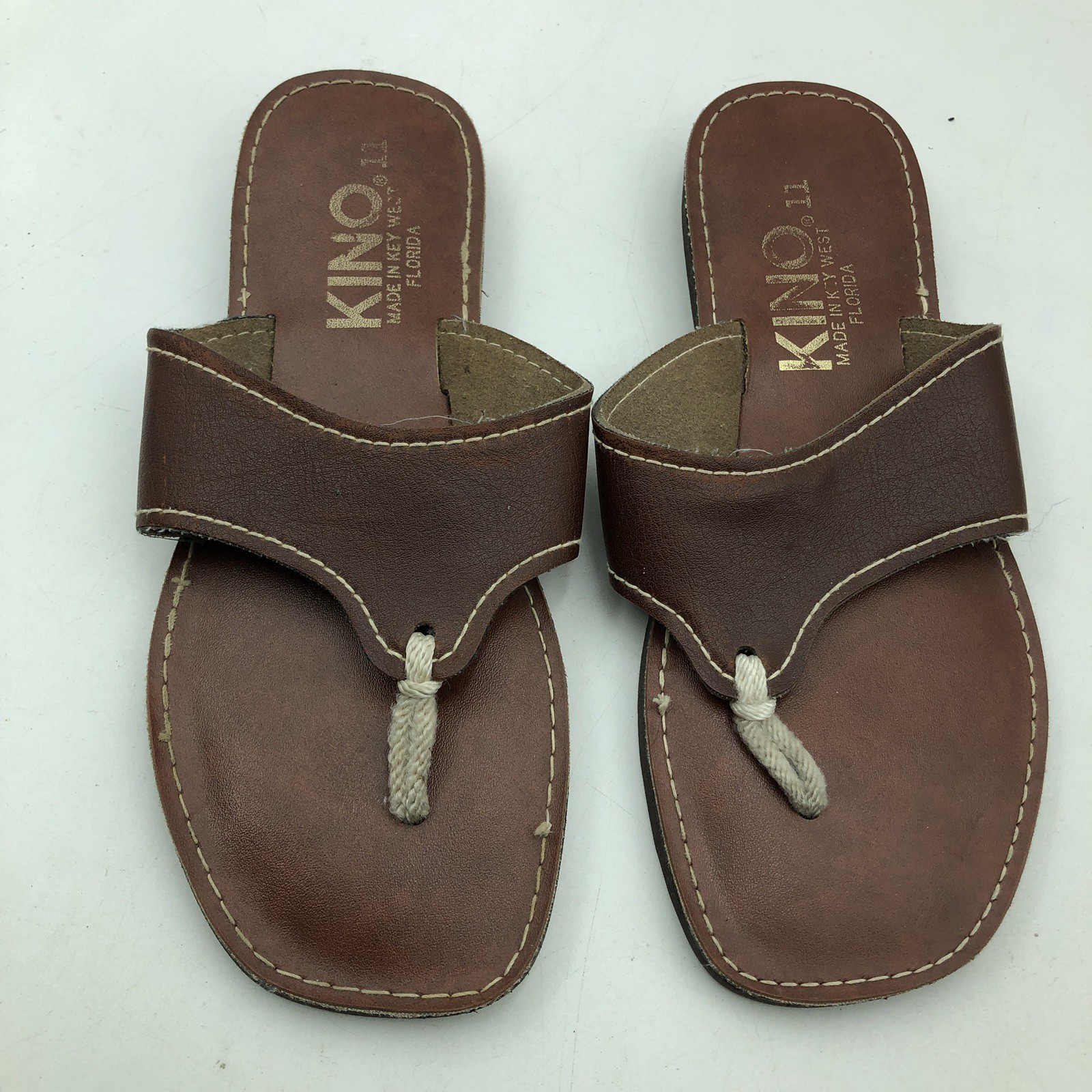 Kino Women’s Leather Sandals Flip Flop Key West Florida Brown Size 11