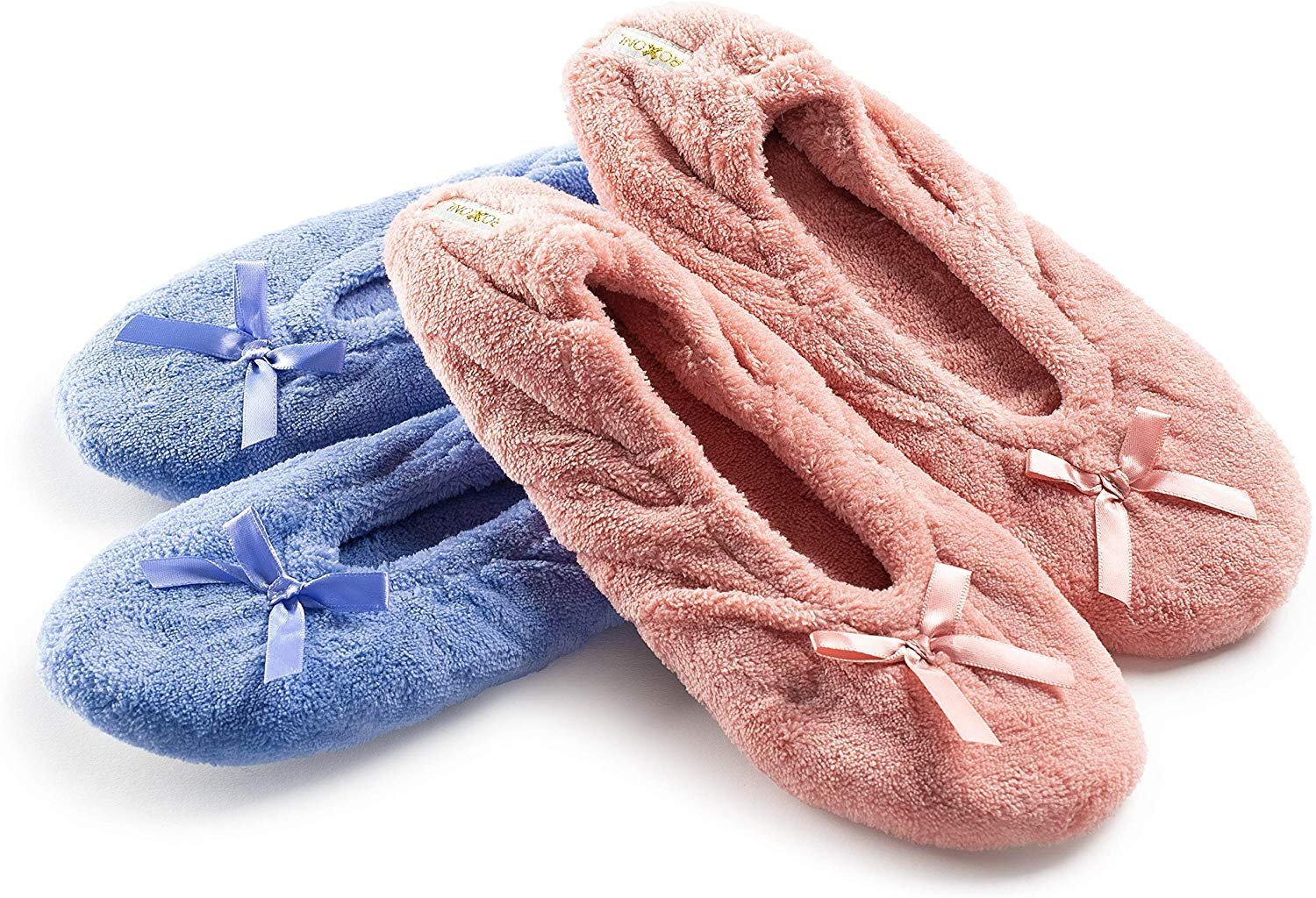 Roxoni Women’s Terry Classic Cotton Ballerina Slippers (Pack of 2)