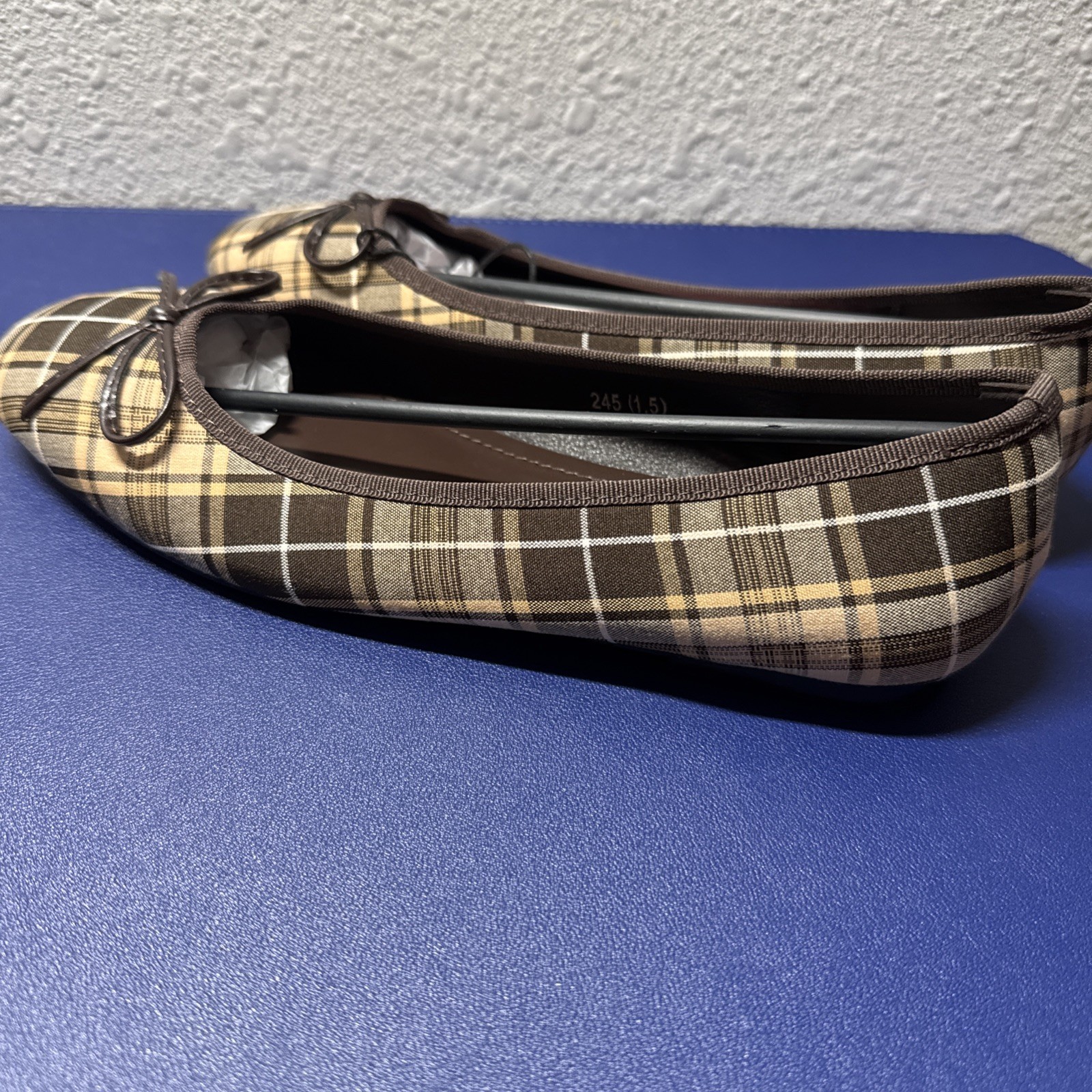 Cider Brown Plaid Bow Ballet Flats Slip-On Cotton Women’s Size 8.5/39