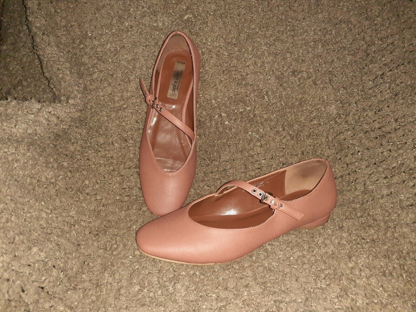 MATT & NAT Brown ANAIS SYNTHETIC VEGAN BALLERINA/MARY JANES-SZ39-Near Mint