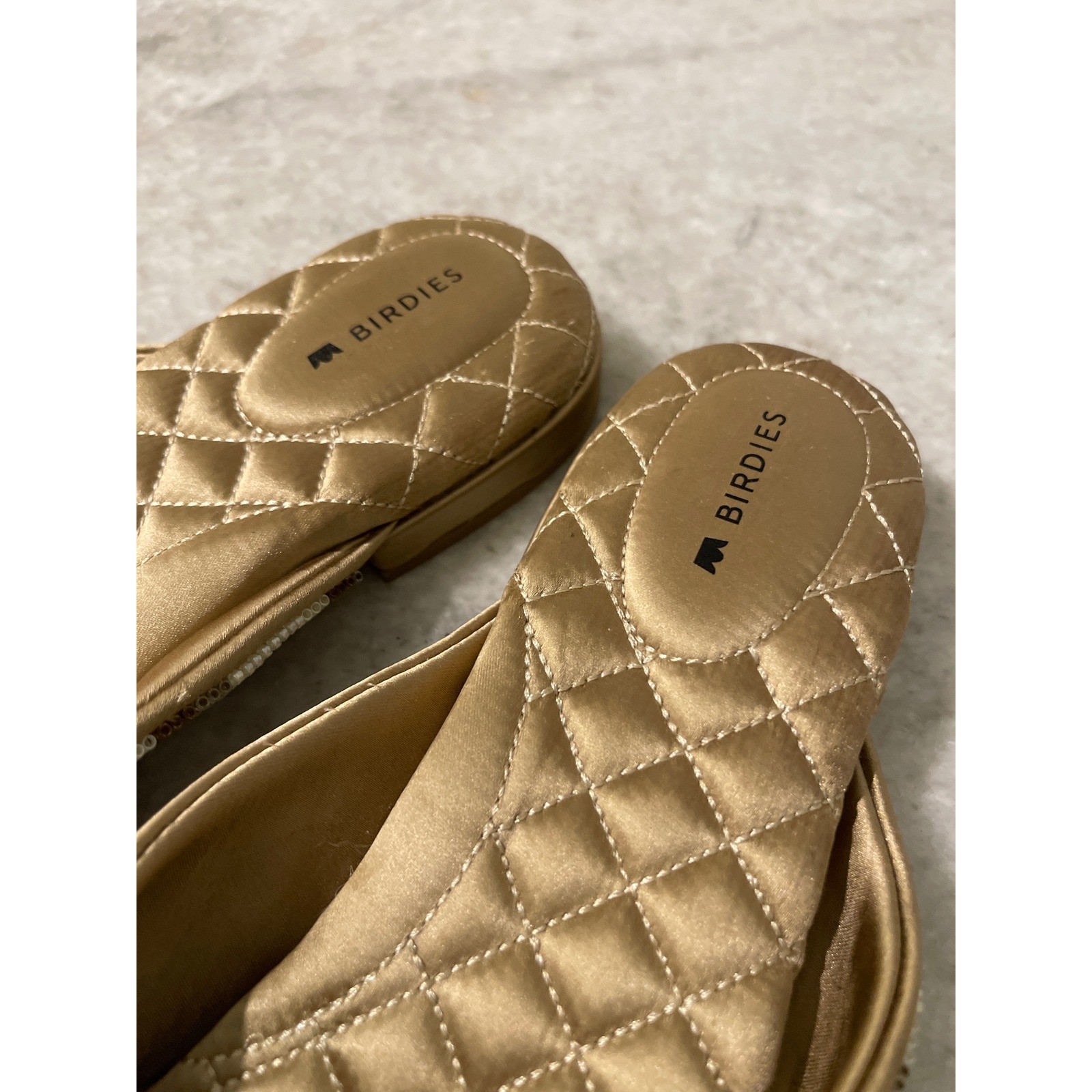 Birdies Mules Womens 8 Gold Beaded The Phoebe Chevron Pointed Toe Flats