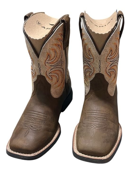 Ariat Brown Leather Western Boots with Tan and Orange Stitching