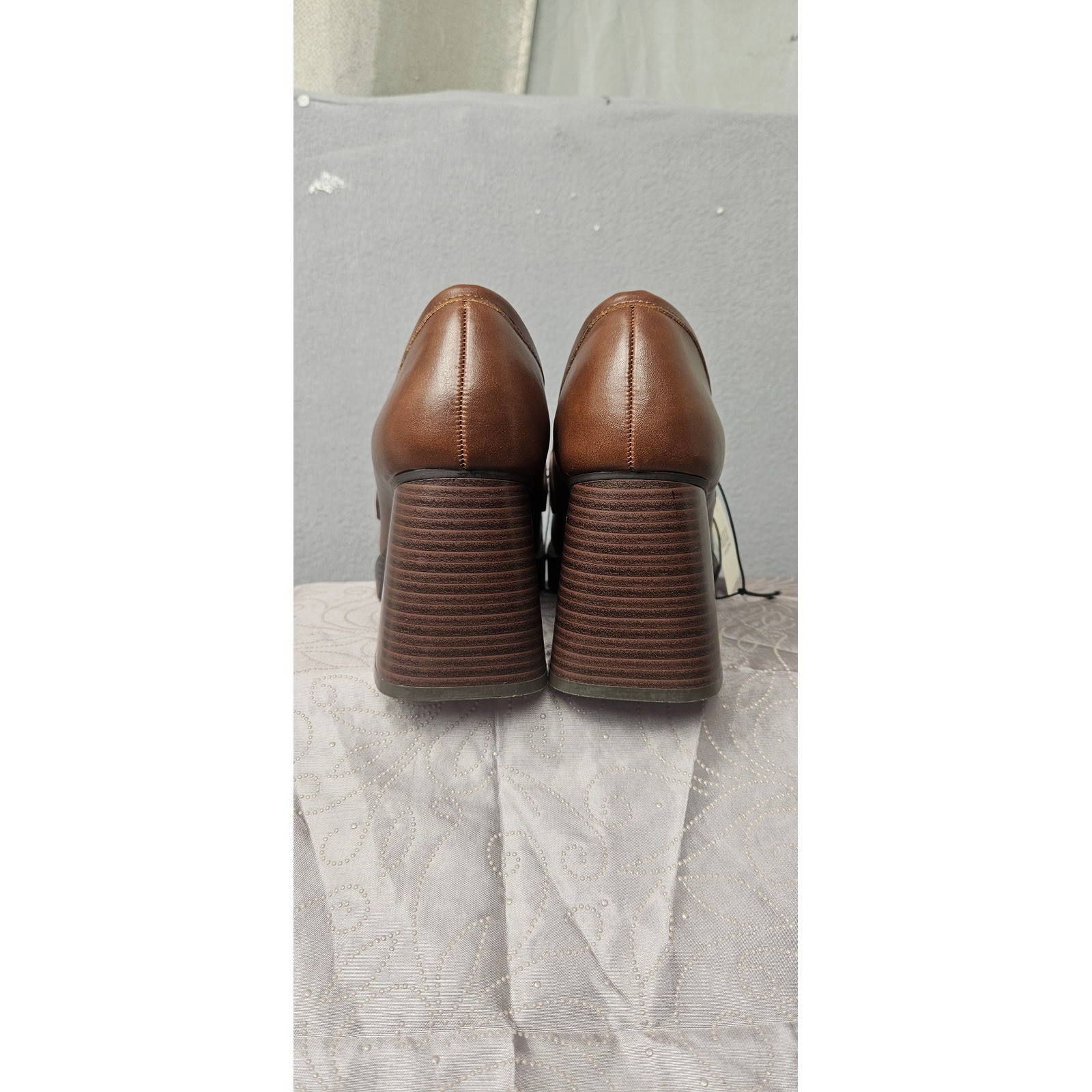 ana Hazen Dark Cognac Brown Tassel Chunky Block Heel Platform Loafers Mens 9M
