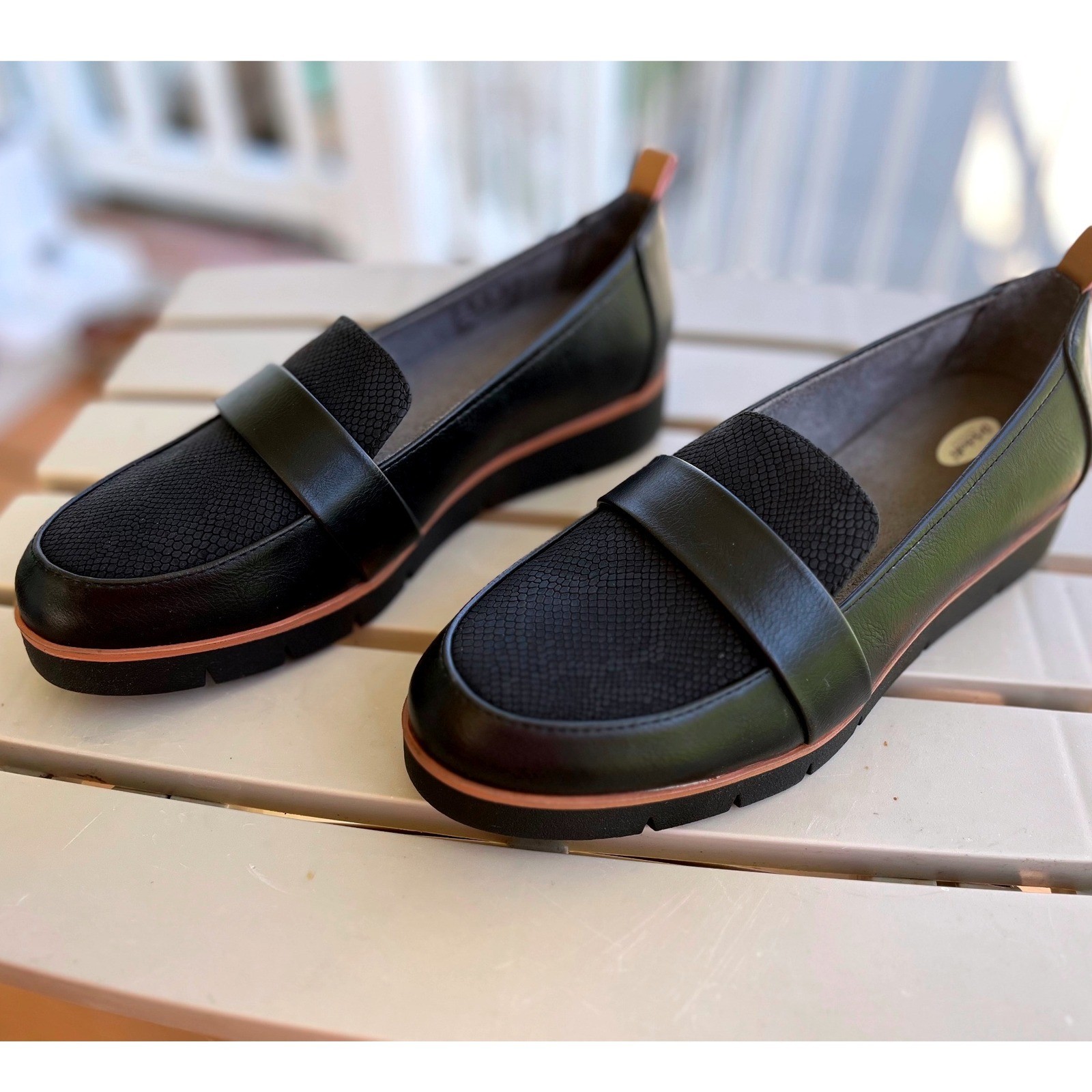 Dr. Scholls Webster Black Wedge Loafers Womens 6.5 Wide Platform Slip On Shoes