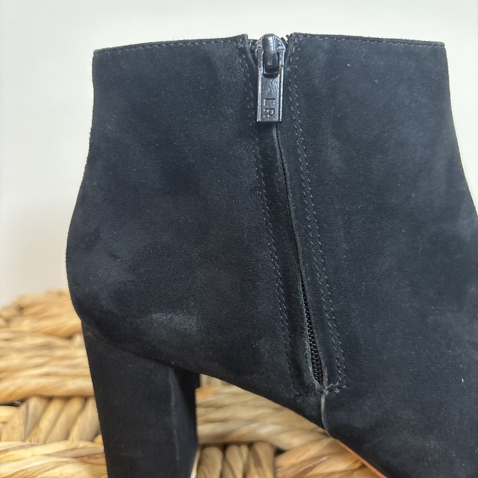 Loeffler Randall Booties Sz 7 Black Suede Block Heel Zip Side Boots Shoes Classy