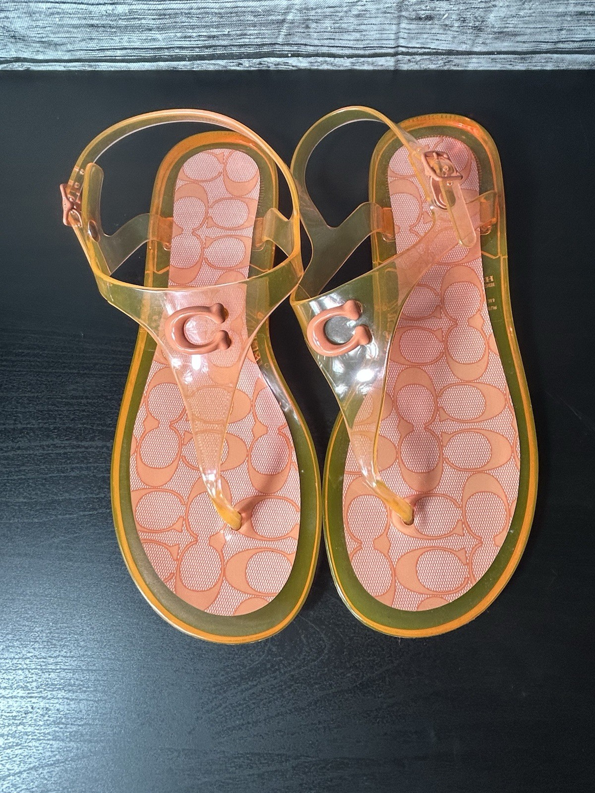 COACH Natalee Jelly Sandals Size 8B Orange Tangerine Logo Thong Sandals w Box