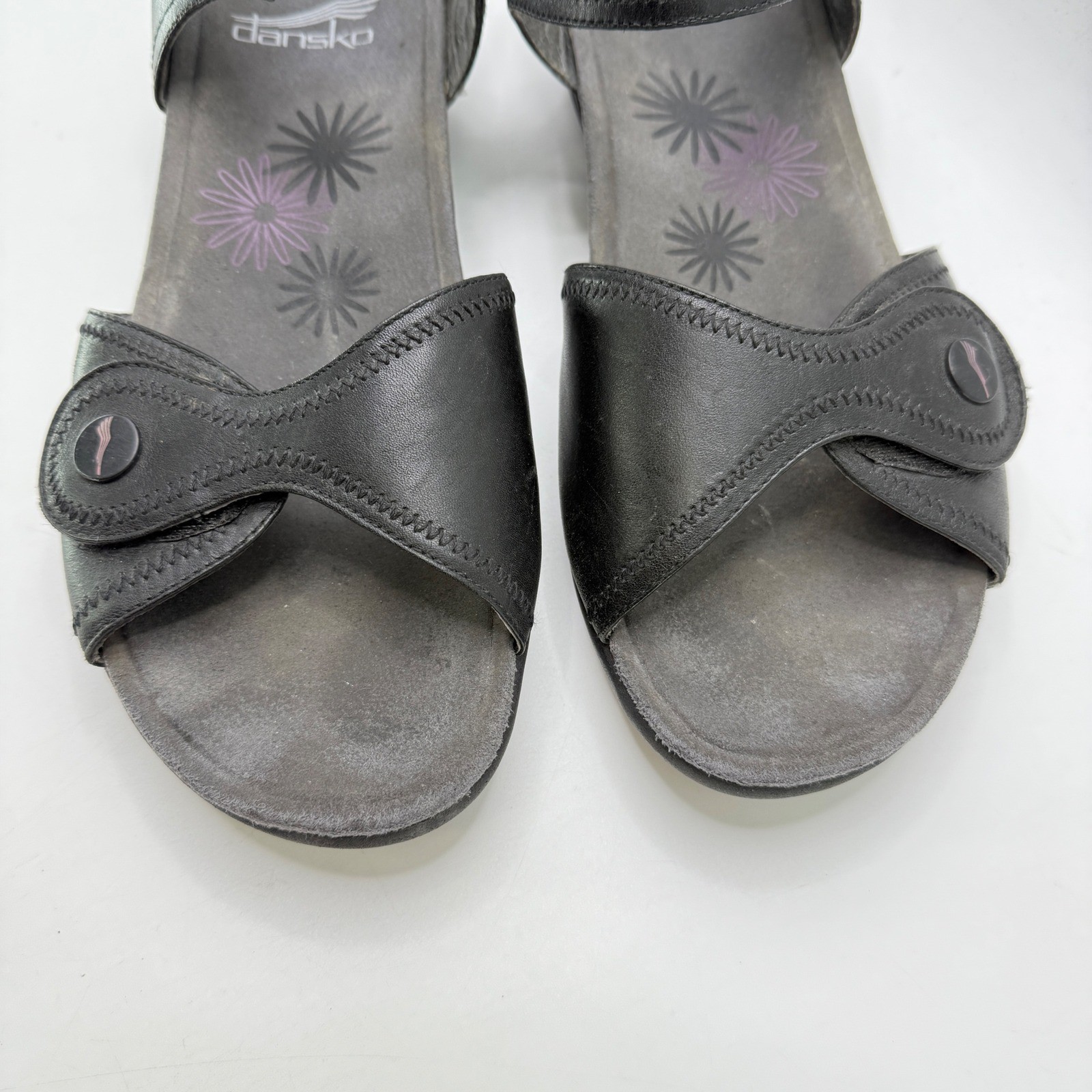 Dansko Black Leather Comfort Wedge Strap Sandals Women Size 41 EU