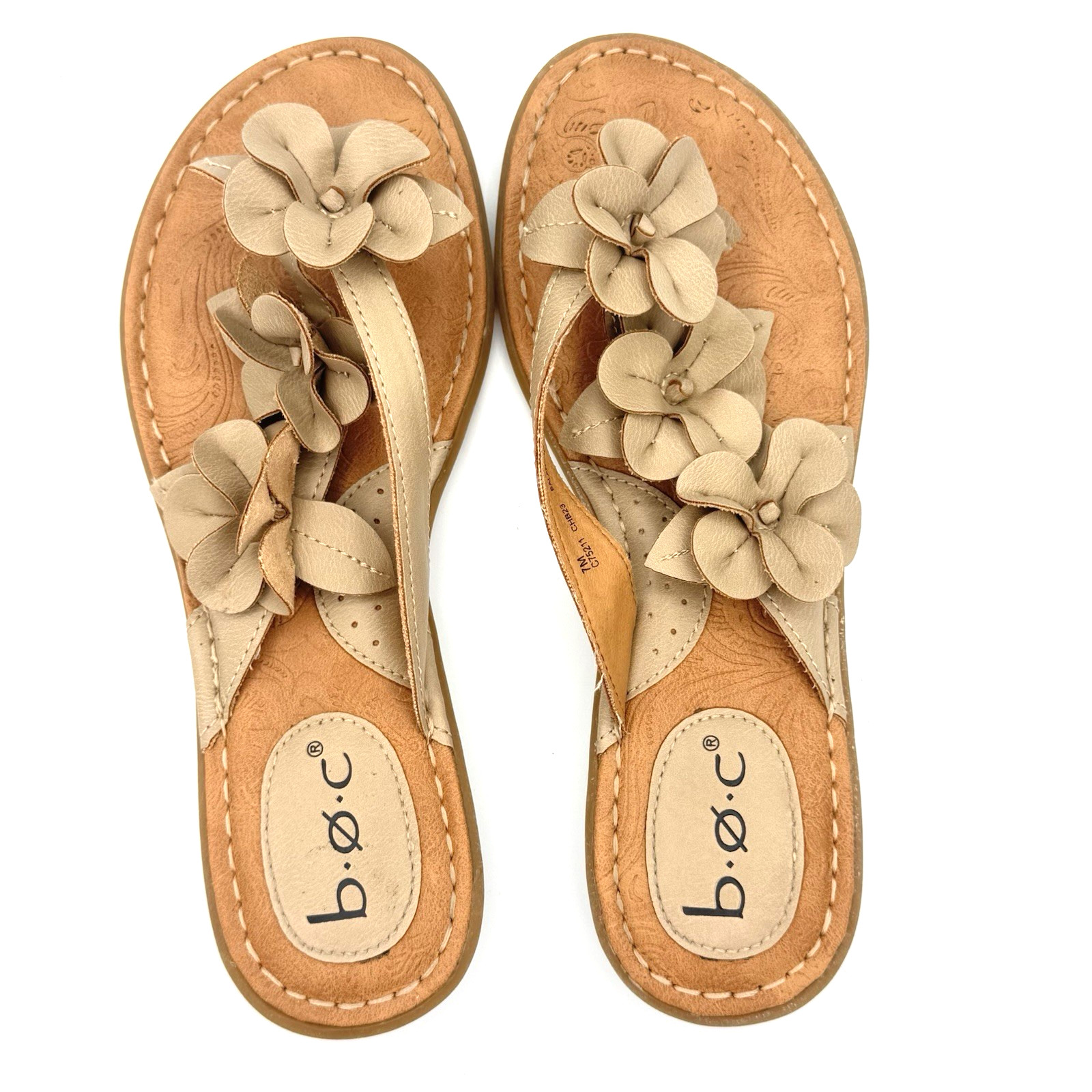 b.o.c. Hensley Womens Sandals 7M Beige Floral Thong Slip On Comfort Flat