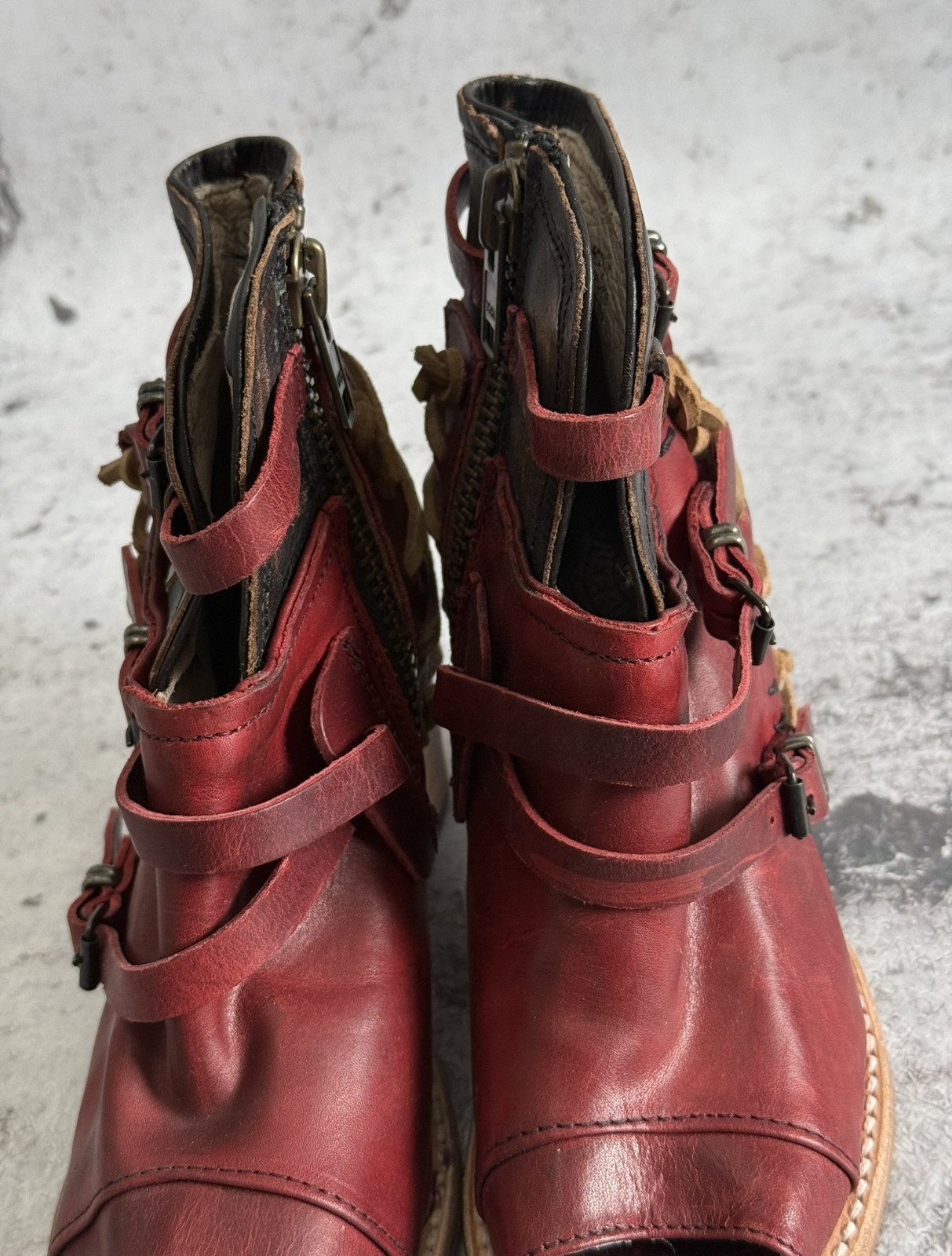 Freebird by Steven Carter Red Sandals Women’s Leather Strappy Boho Biker US 7