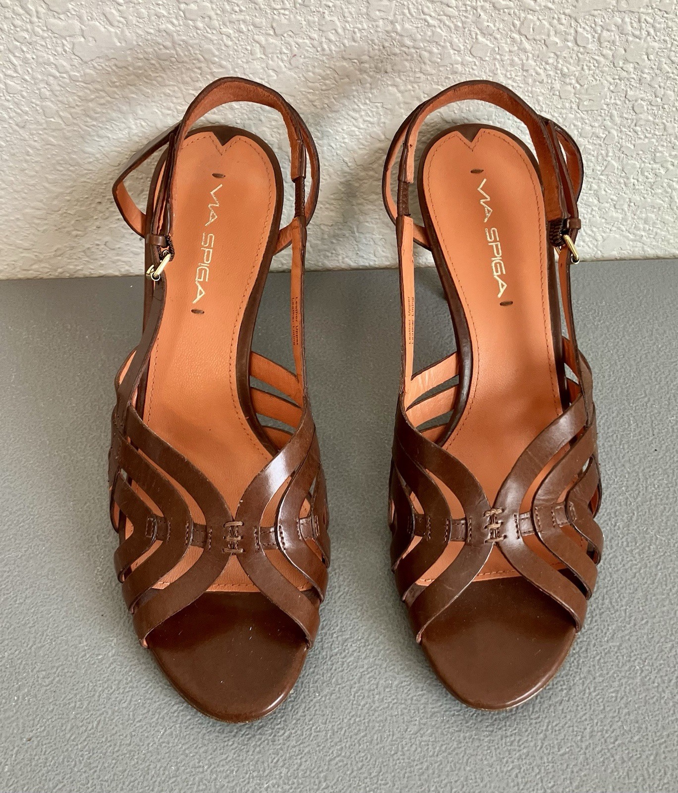 Via Spiga Leather Strappy Heeled Sandals Brown Cognac Womens 9M Italy