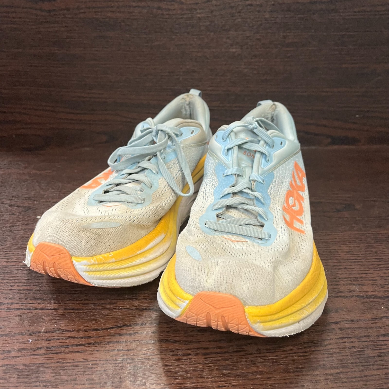Hoka Bondi 8 Women’s Running Shoes Size 11 Blue Yellow 1127952 SSCA Road Comfort